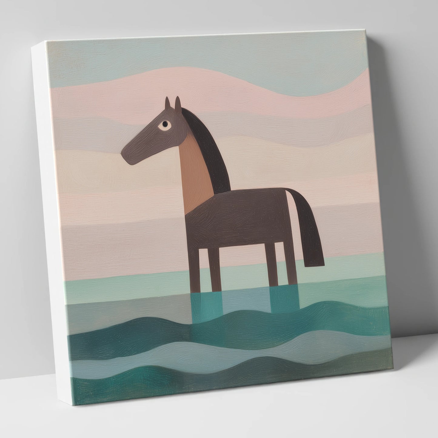 Stillness in the Shallows beach horse canvas wall art