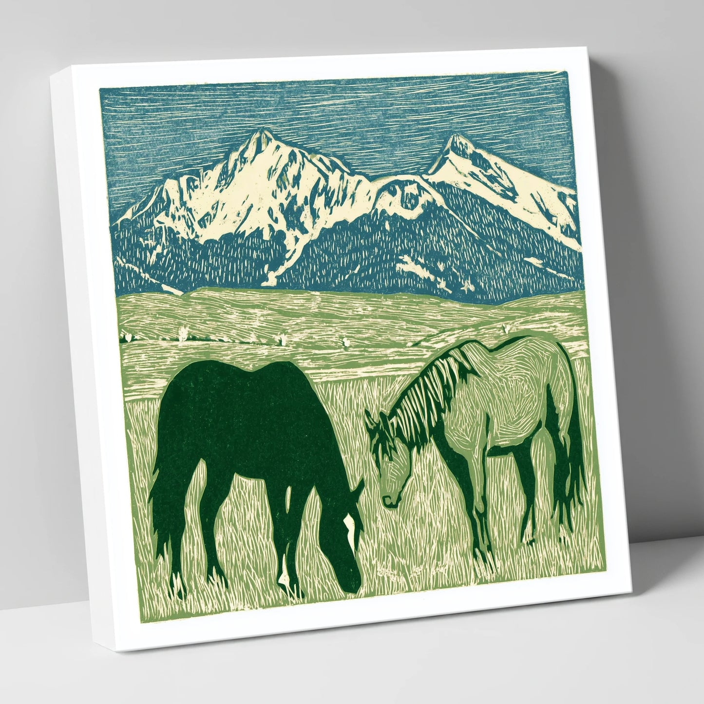 Alpine Grazing horse landscape canvas wall art