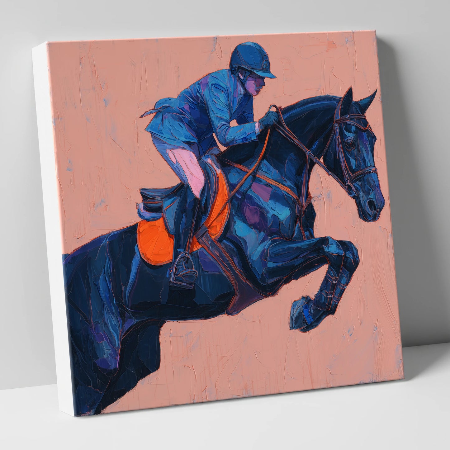 Indigo Ascending show jumping horse canvas wall art