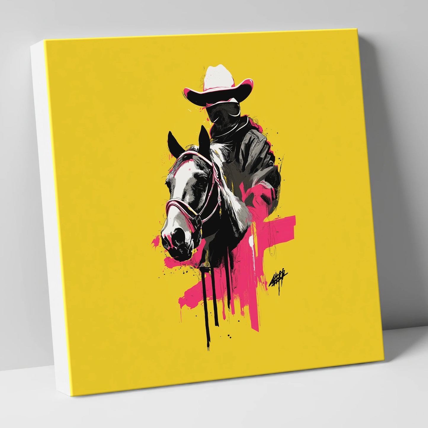 Magenta Western Rider western horse canvas wall art
