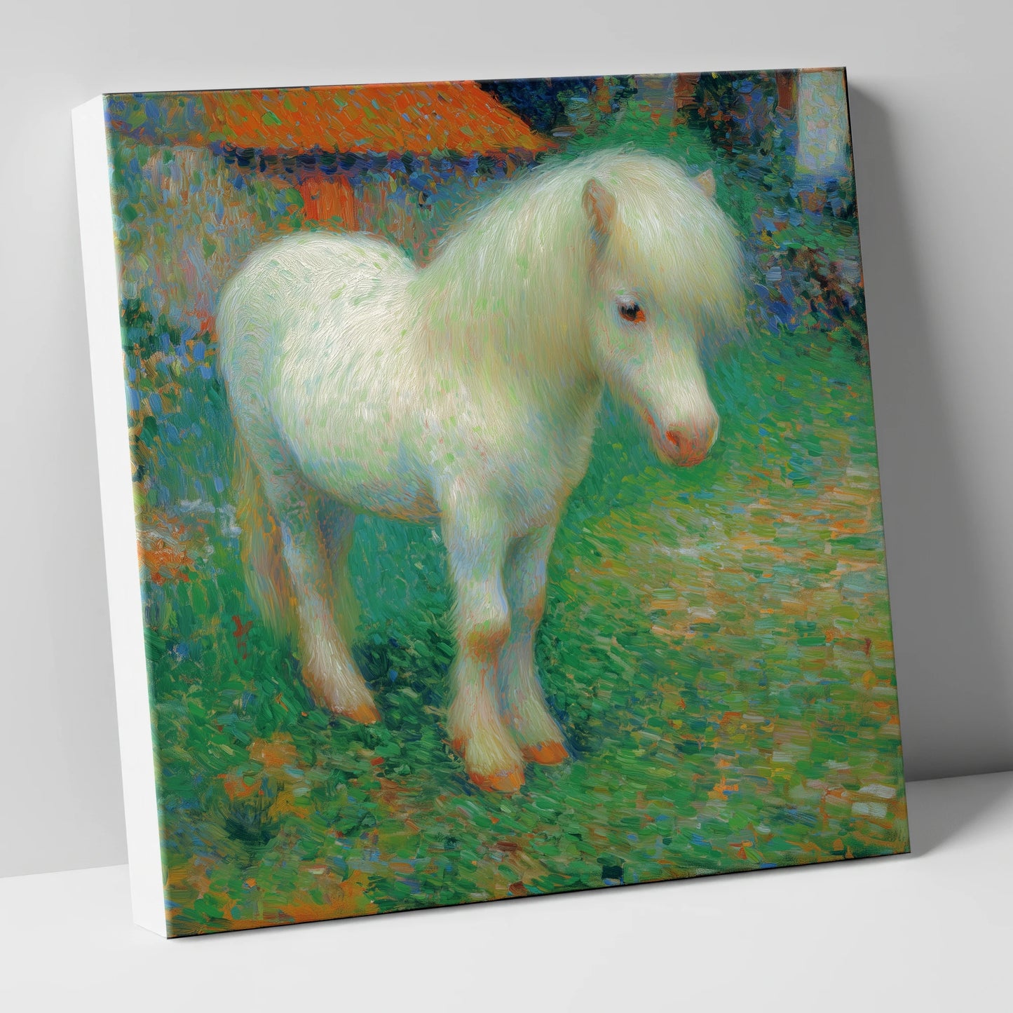 Sunlit White Pony horse breed canvas wall art