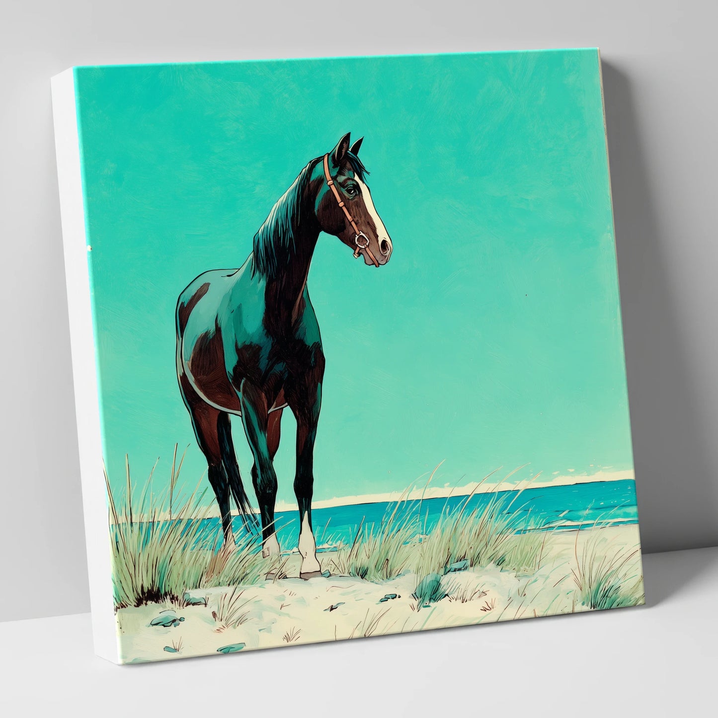 Teal Coastal Vigil horse landscape canvas wall art