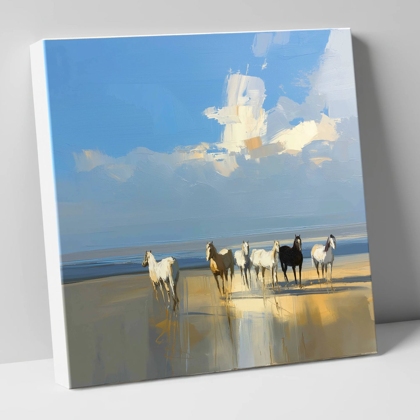 Sunlit Coastal Herd horse landscape canvas wall art
