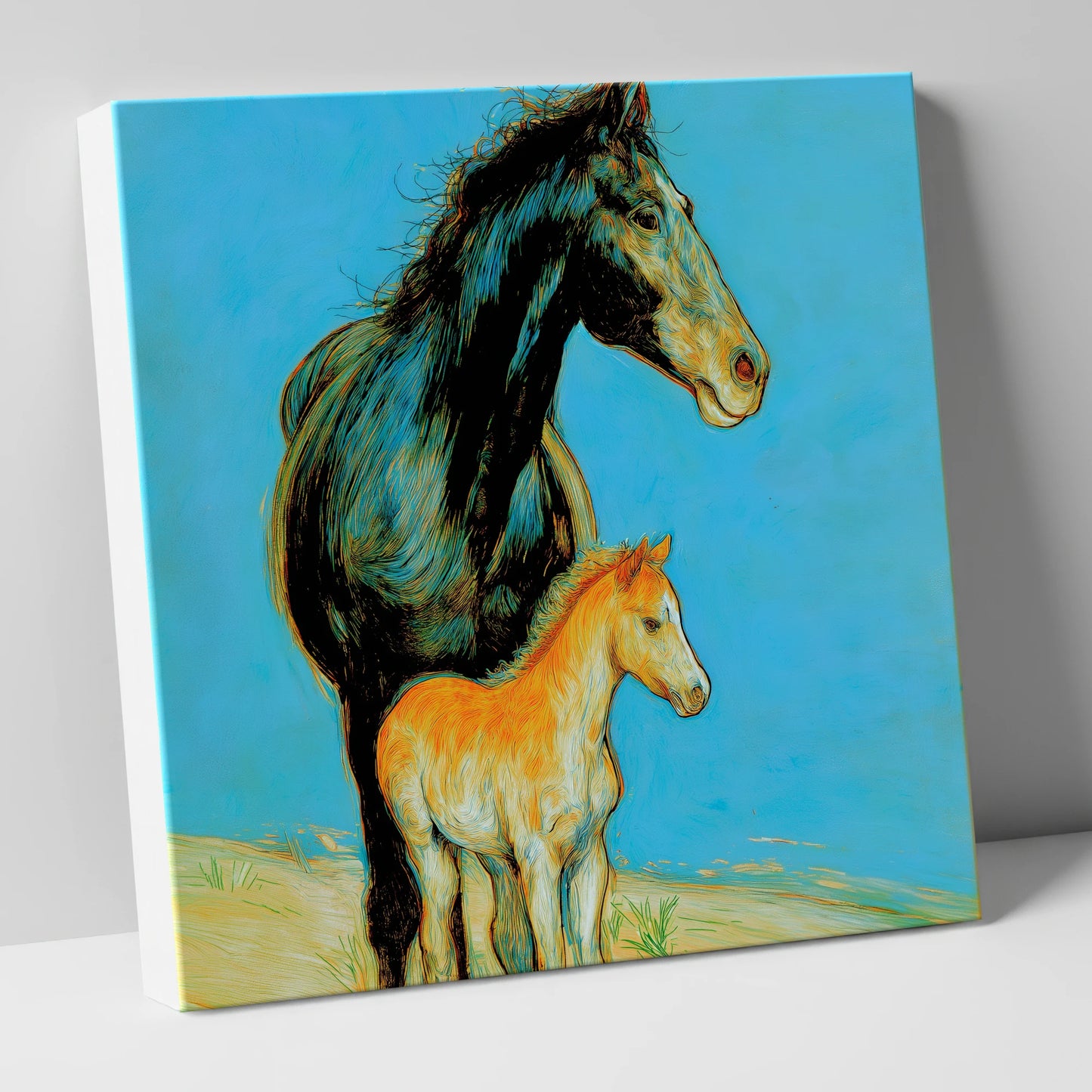 Cerulean Bond mare & foal canvas wall art