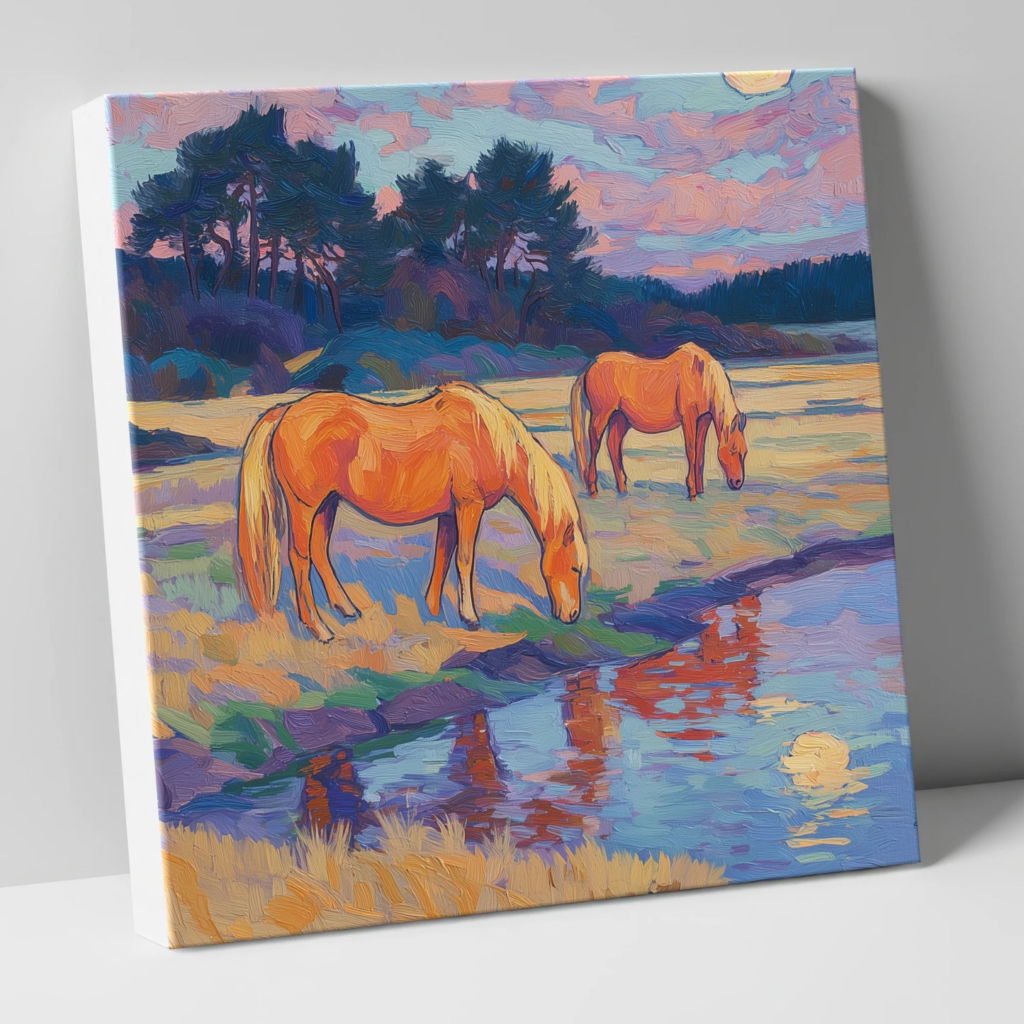 Evening Pasture Reflections horse landscape canvas wall art