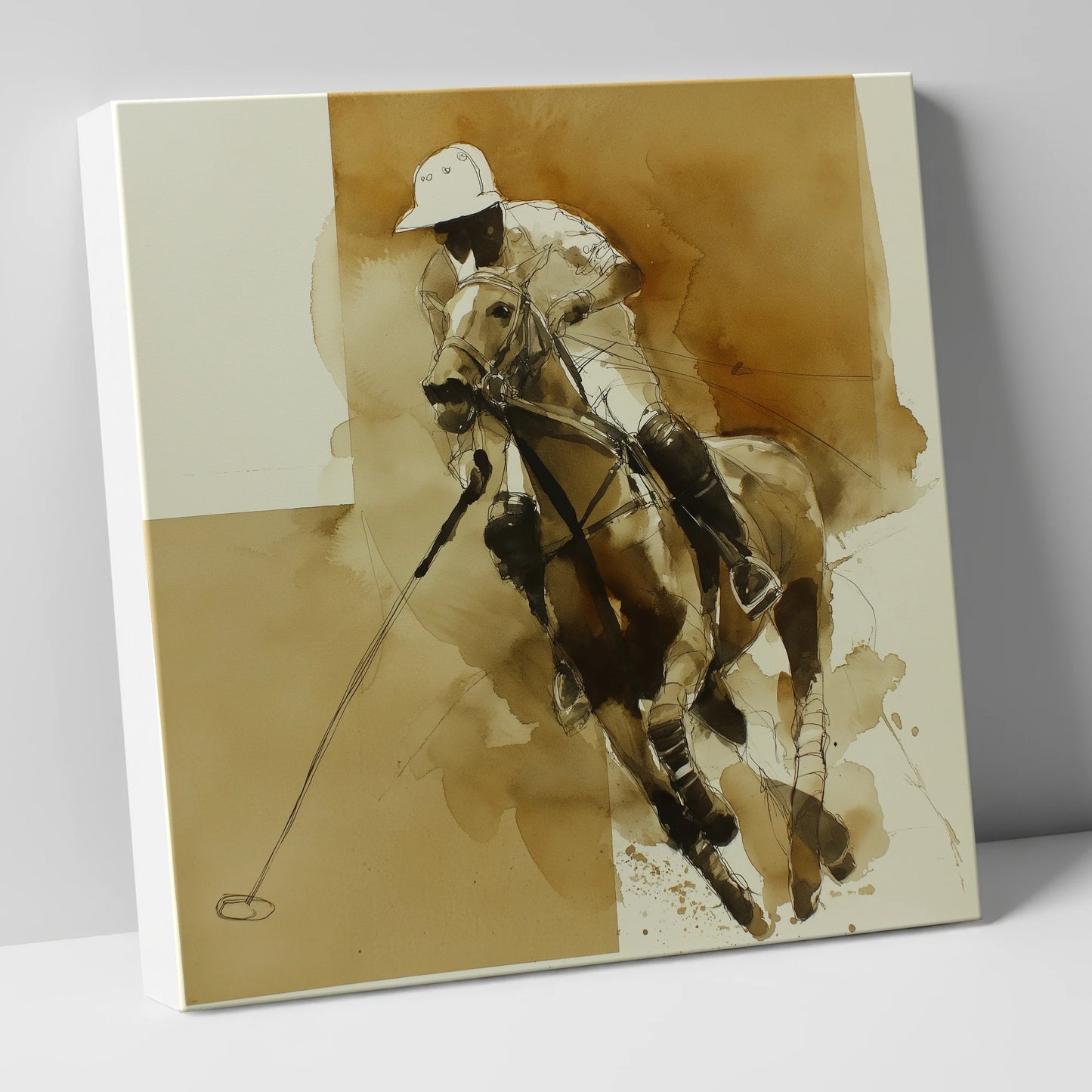 Sepia Polo Charge polo horse canvas wall art