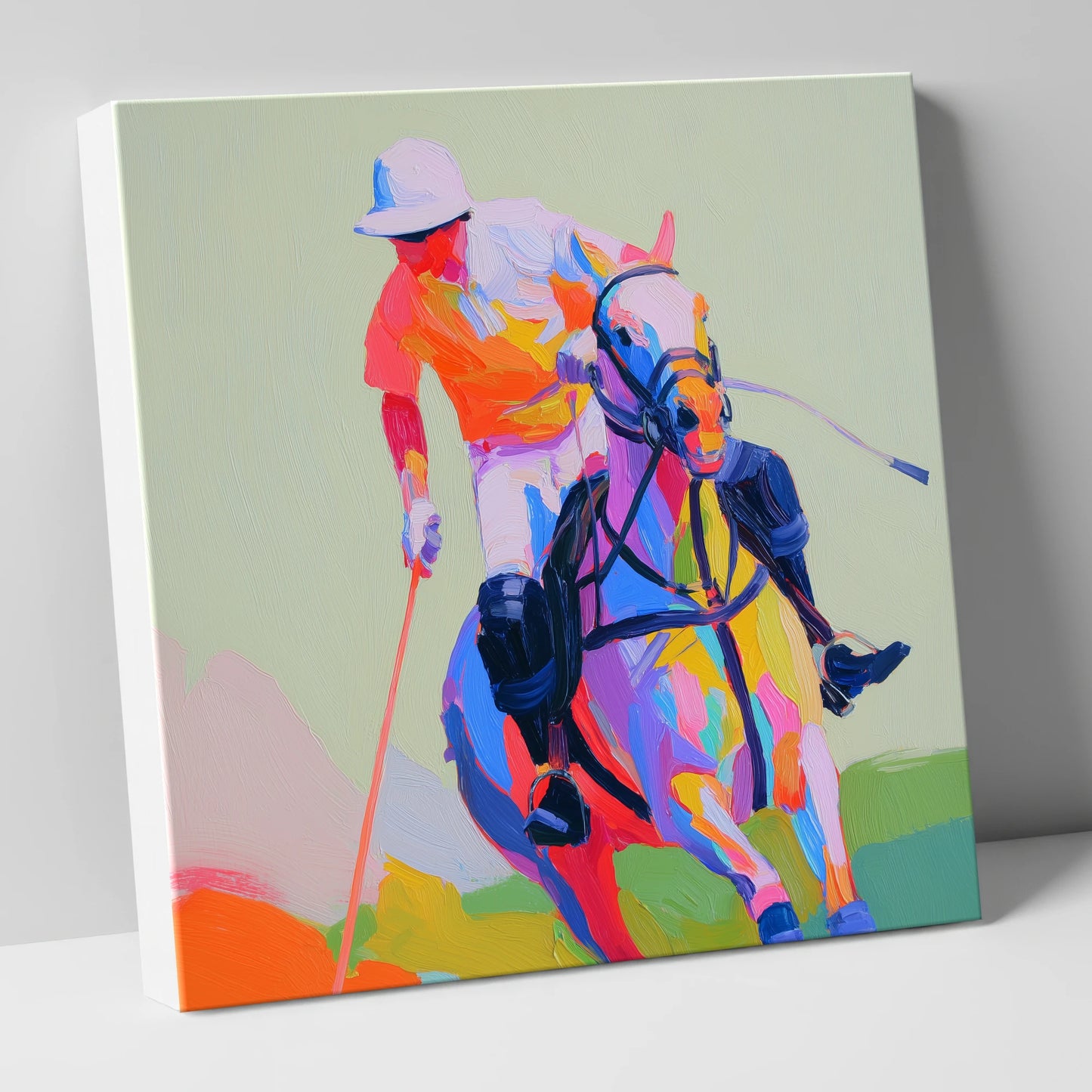 Technicolour Drive polo horse canvas wall art