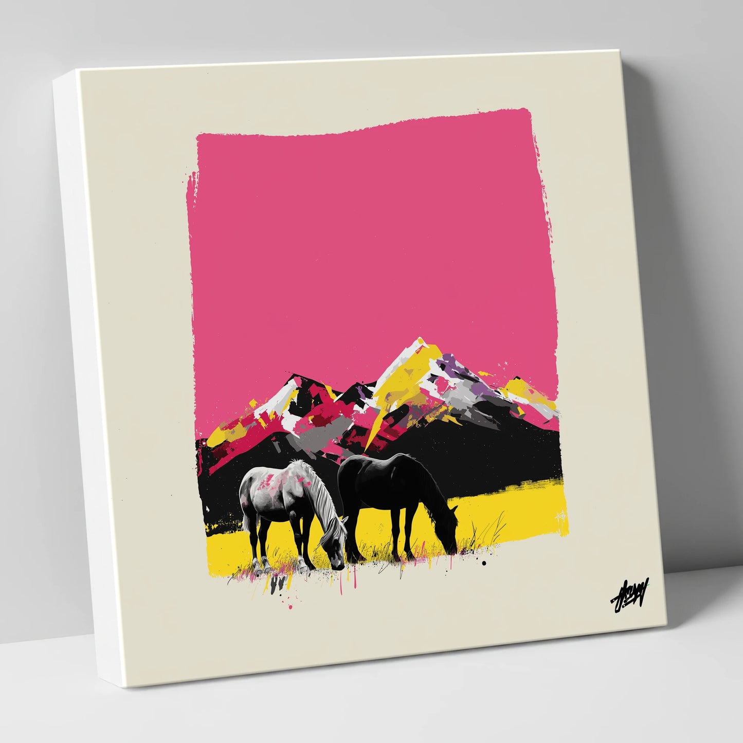 Vibrant Mountain Pastures horse landscape canvas wall art