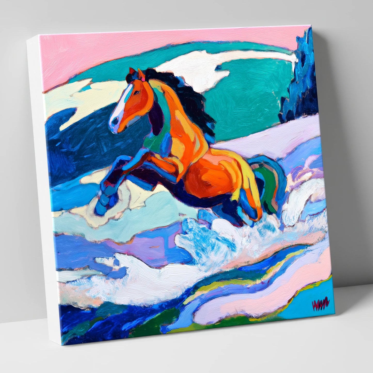 Vivid Coastal Leap beach horse canvas wall art