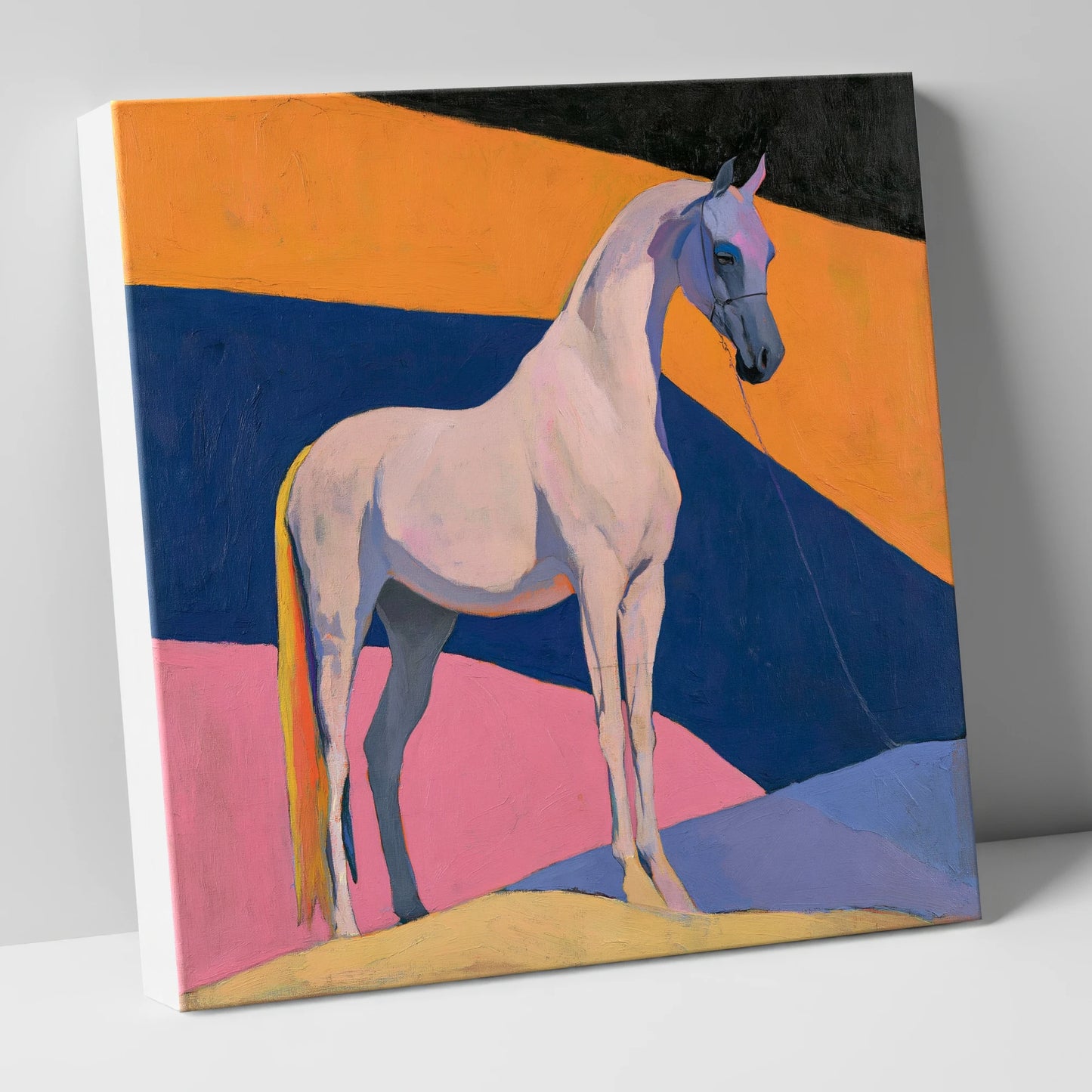 Grey Arabian Against Geometric Colours horse breed canvas wall art