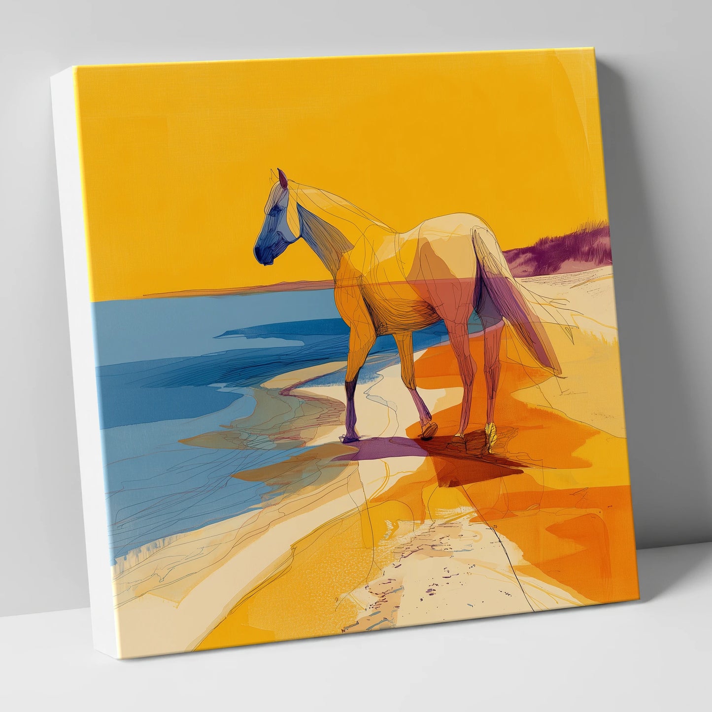 Vibrant Coastal Stride horse landscape canvas wall art