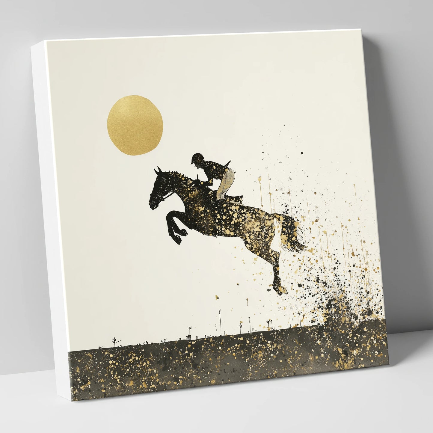 Golden Flight show jumping horse canvas wall art