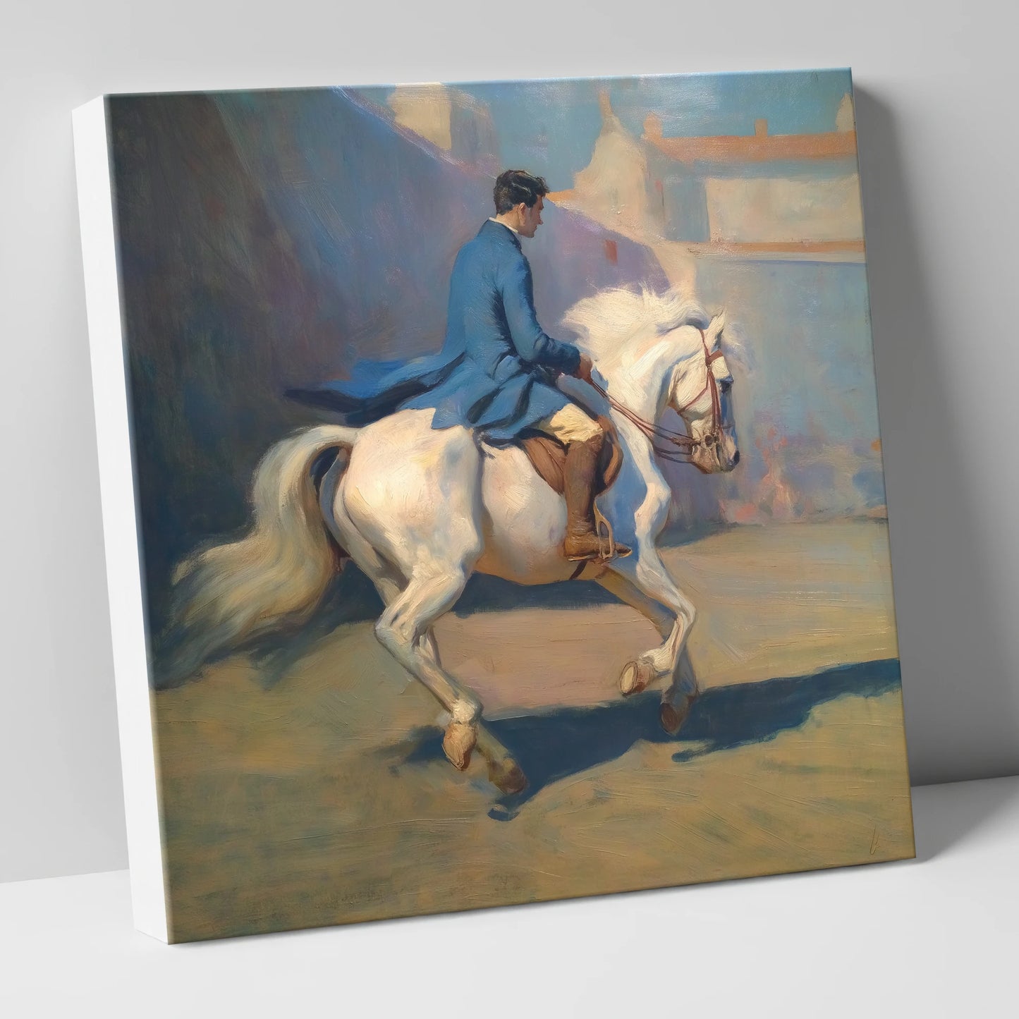 Grace in Blue and Grey dressage horse canvas wall art
