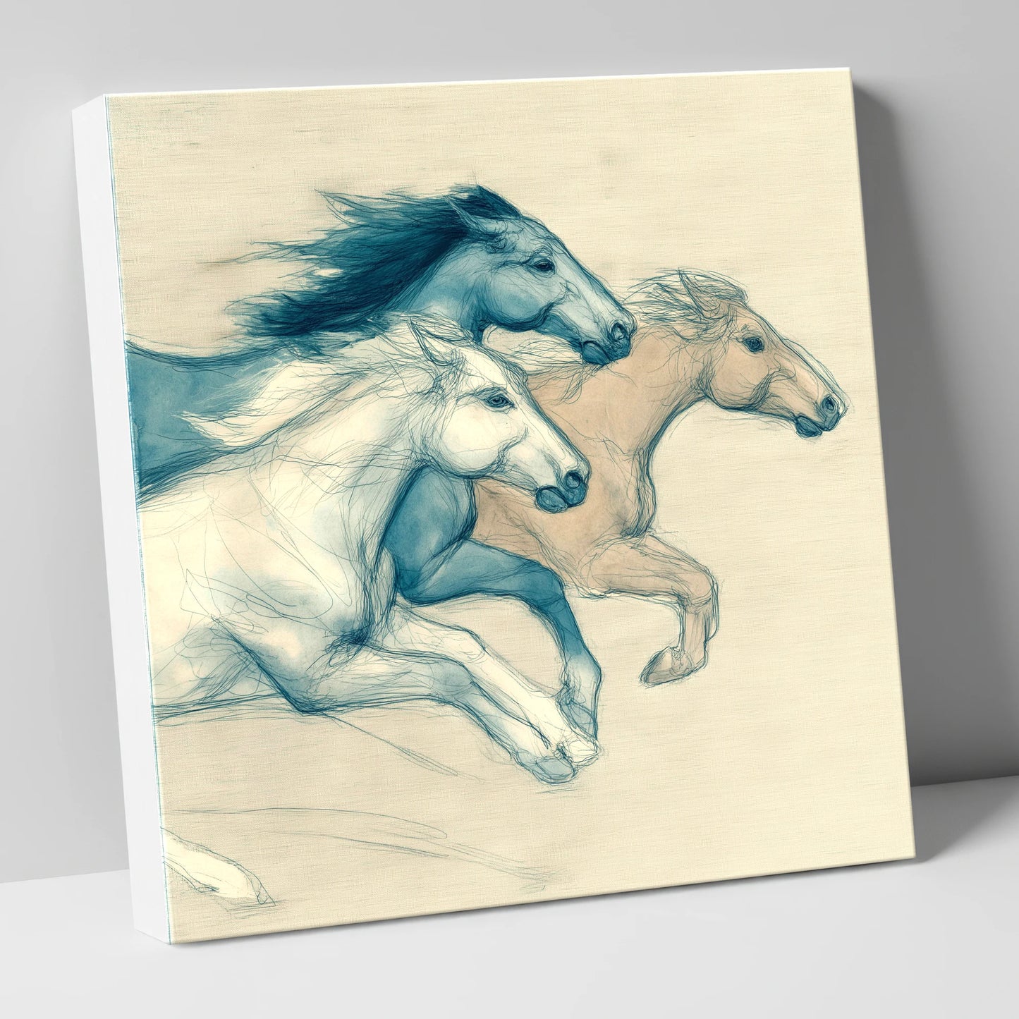 Azure Equine Trio wild horses canvas wall art