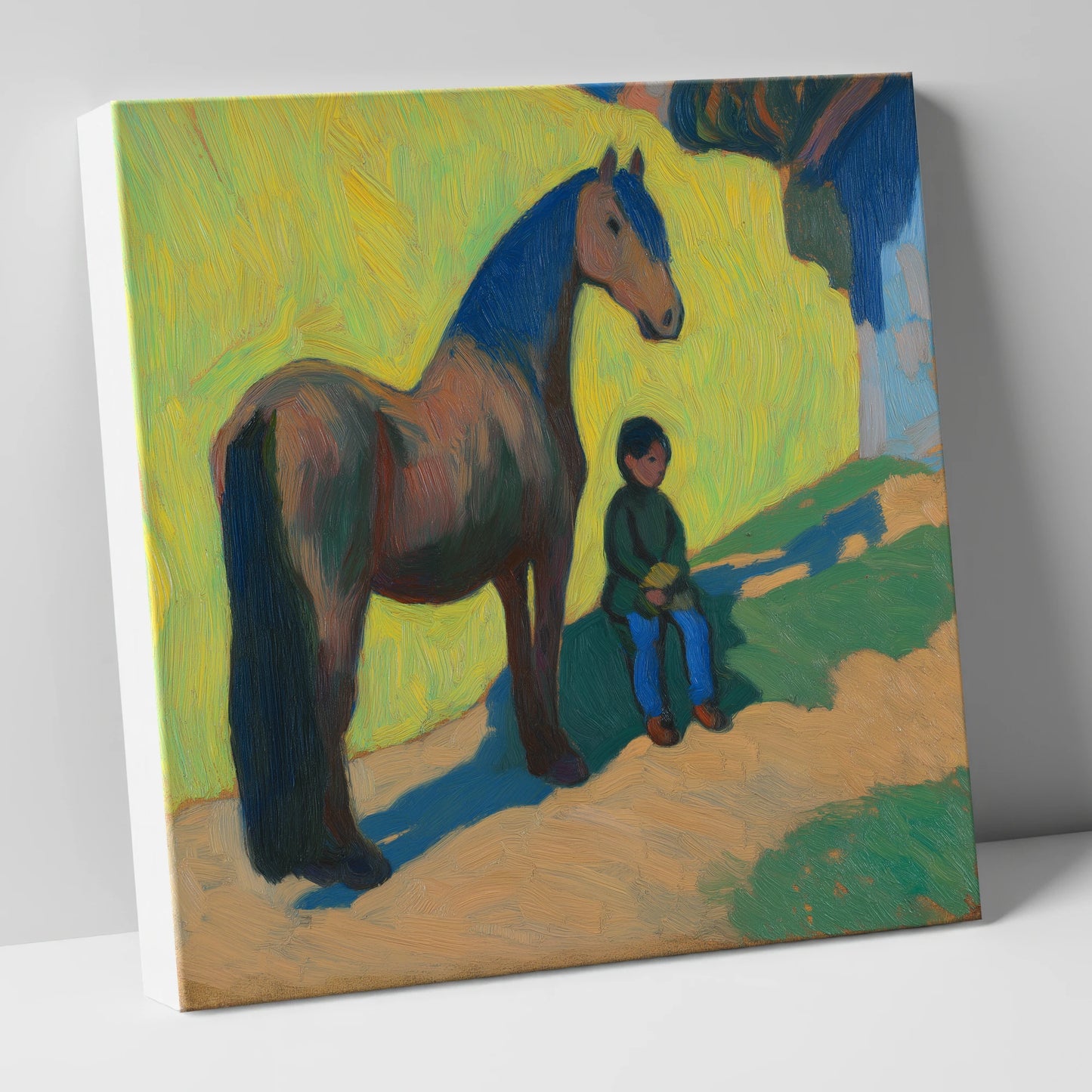 Sunlit Companionship horse & rider canvas wall art