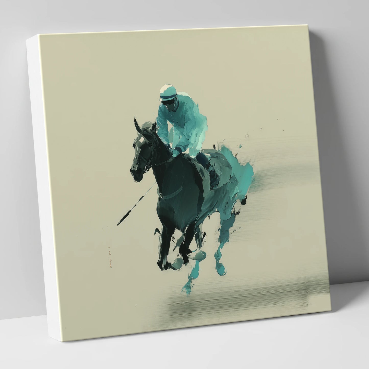 Teal Velocity racing horse canvas wall art