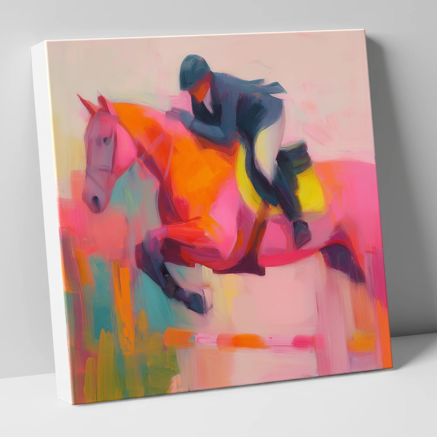 Flight in Vibrant Colour show jumping horse canvas wall art