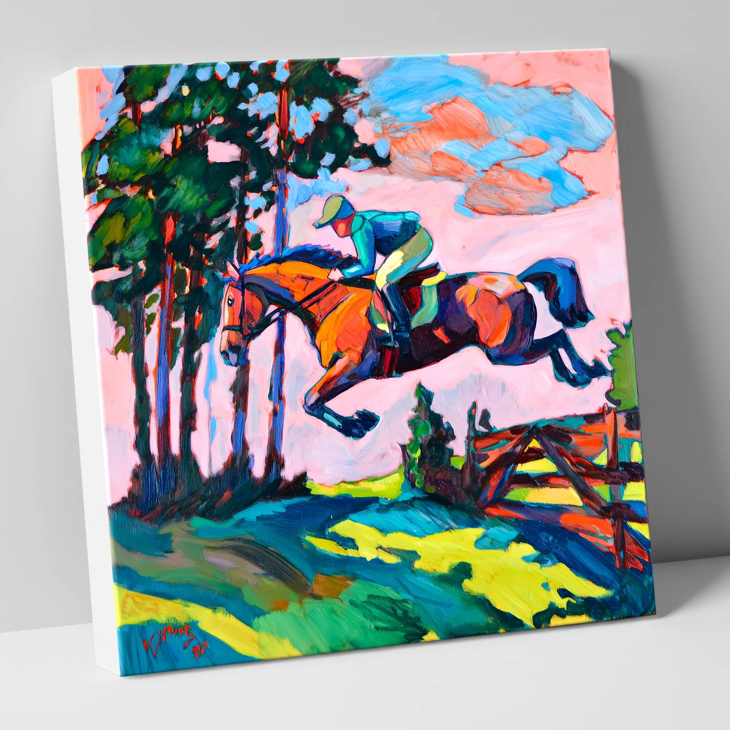 Vibrant Cross Country Leap show jumping horse canvas wall art