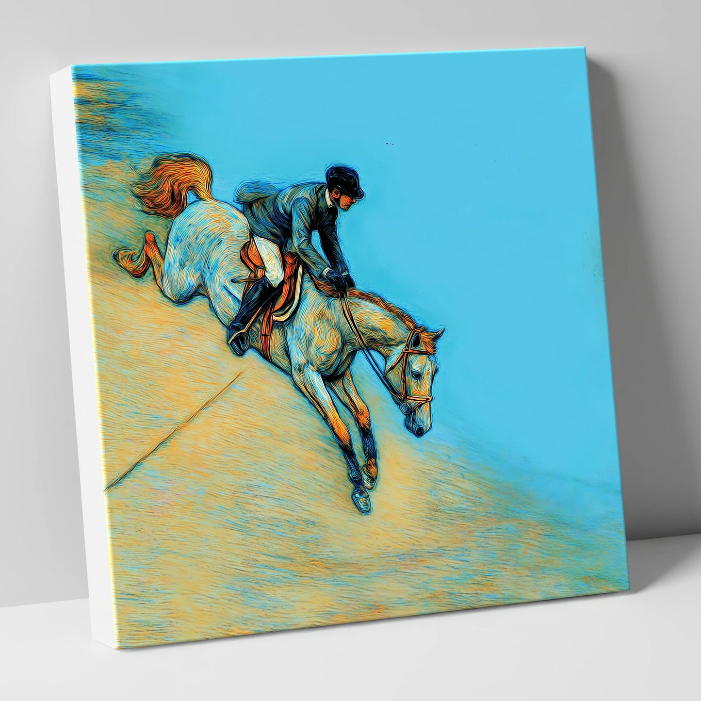 Bold Cerulean Flight show jumping horse canvas wall art