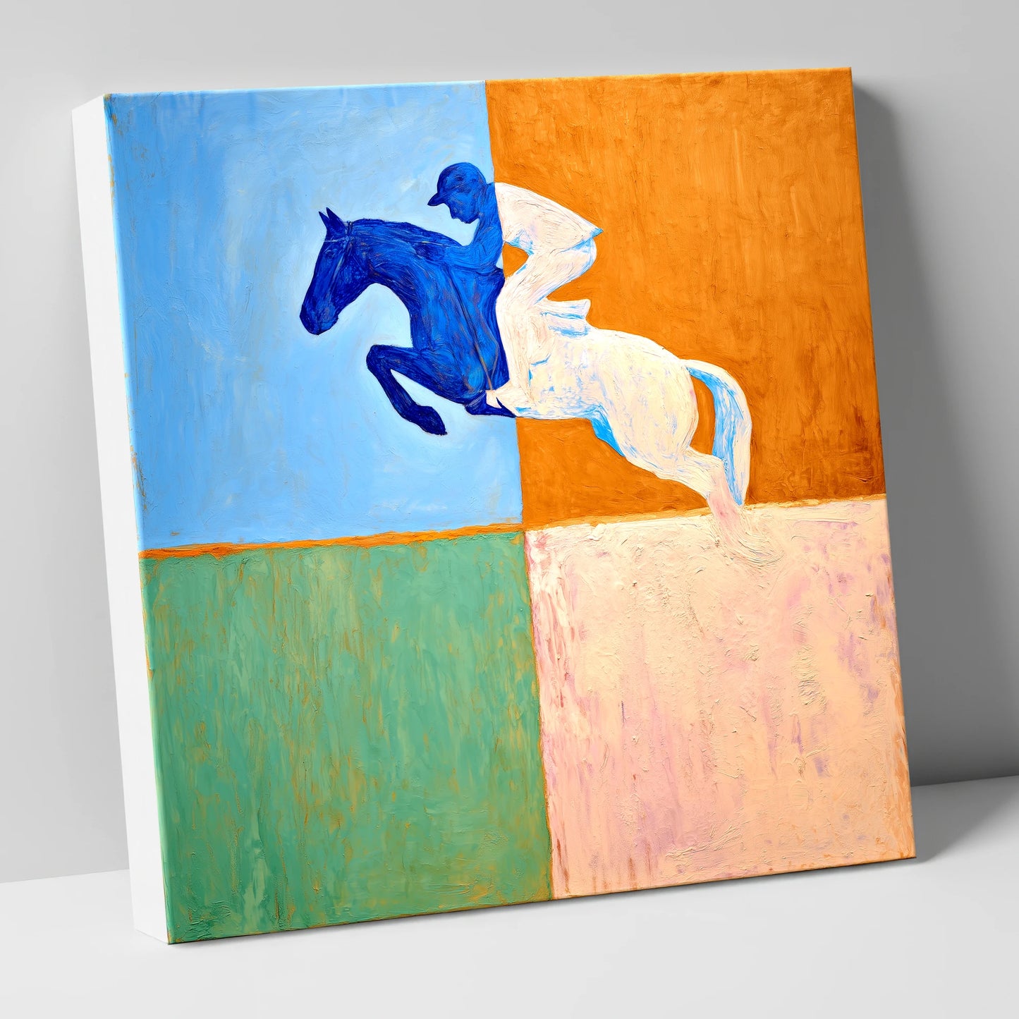 Abstract Cobalt Leap show jumping horse canvas wall art