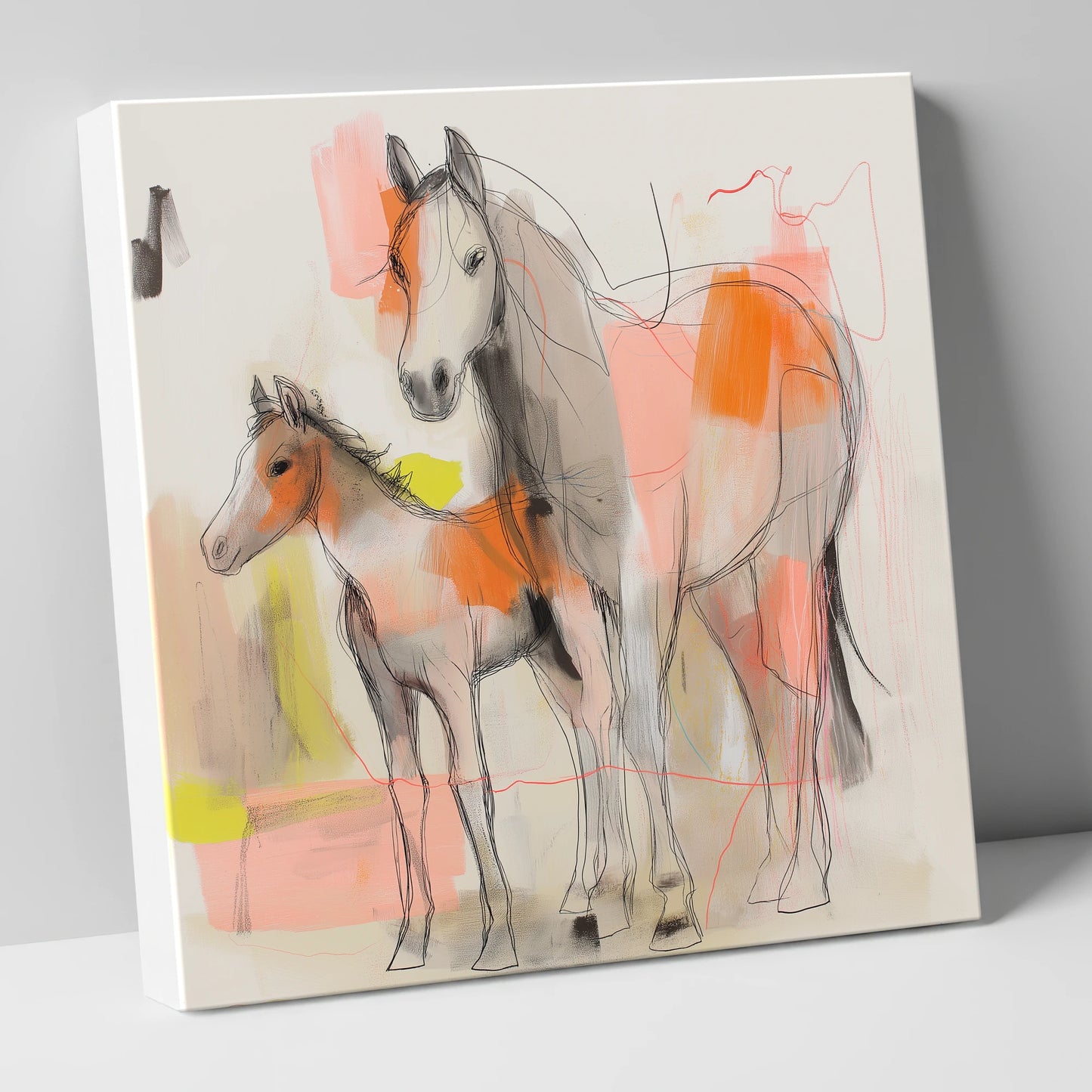 Contemporary Bond mare & foal canvas wall art