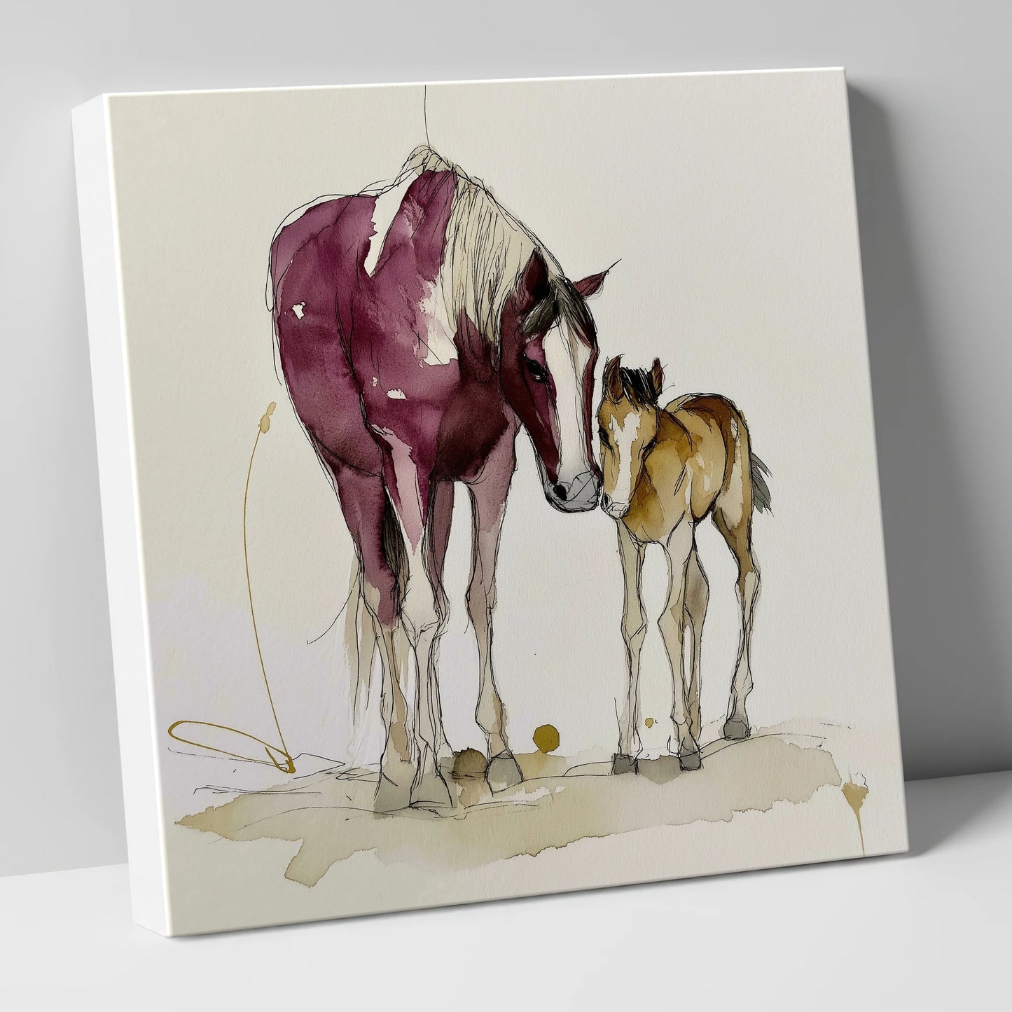 Painted Bond mare & foal canvas wall art