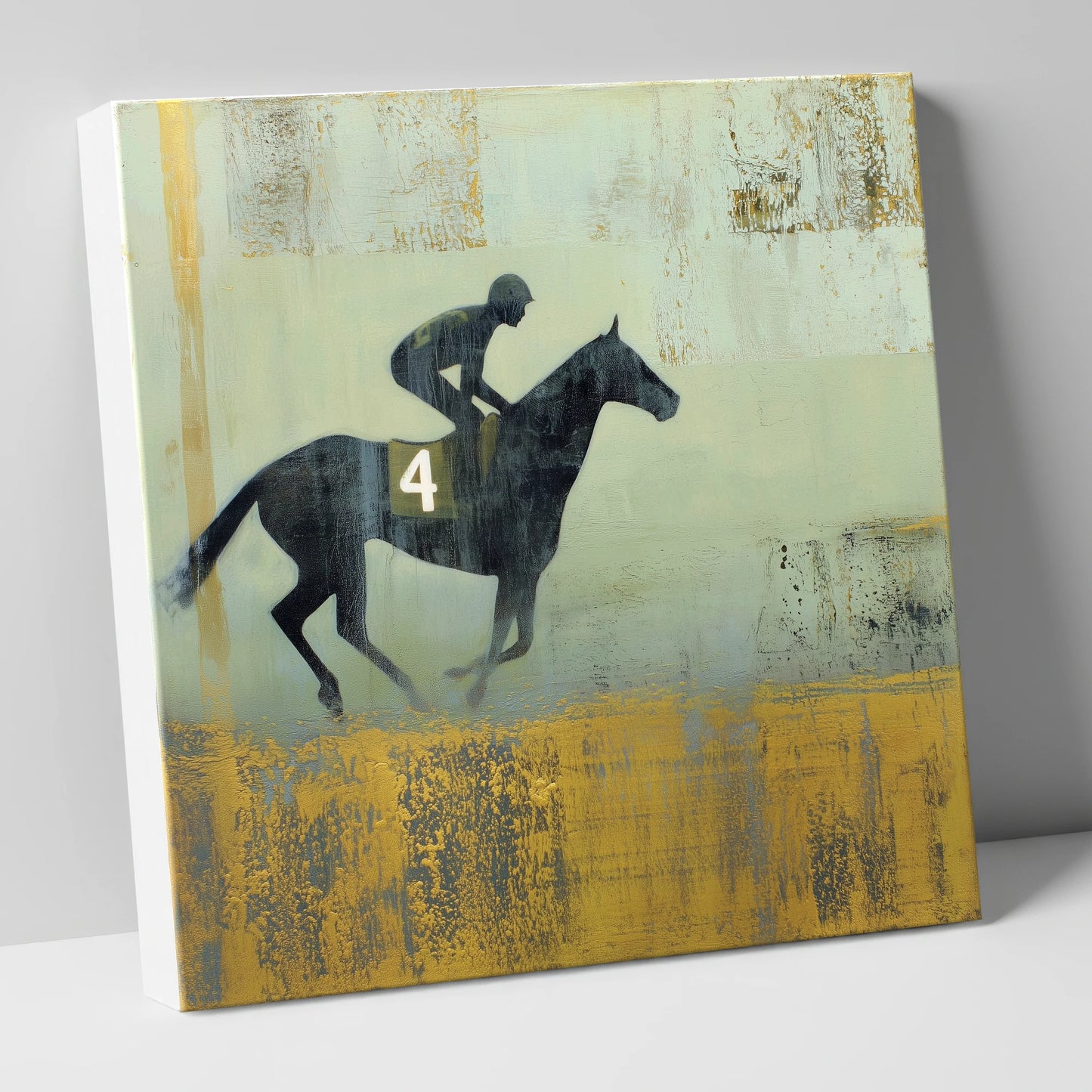 Gilded Number Four racing horse canvas wall art