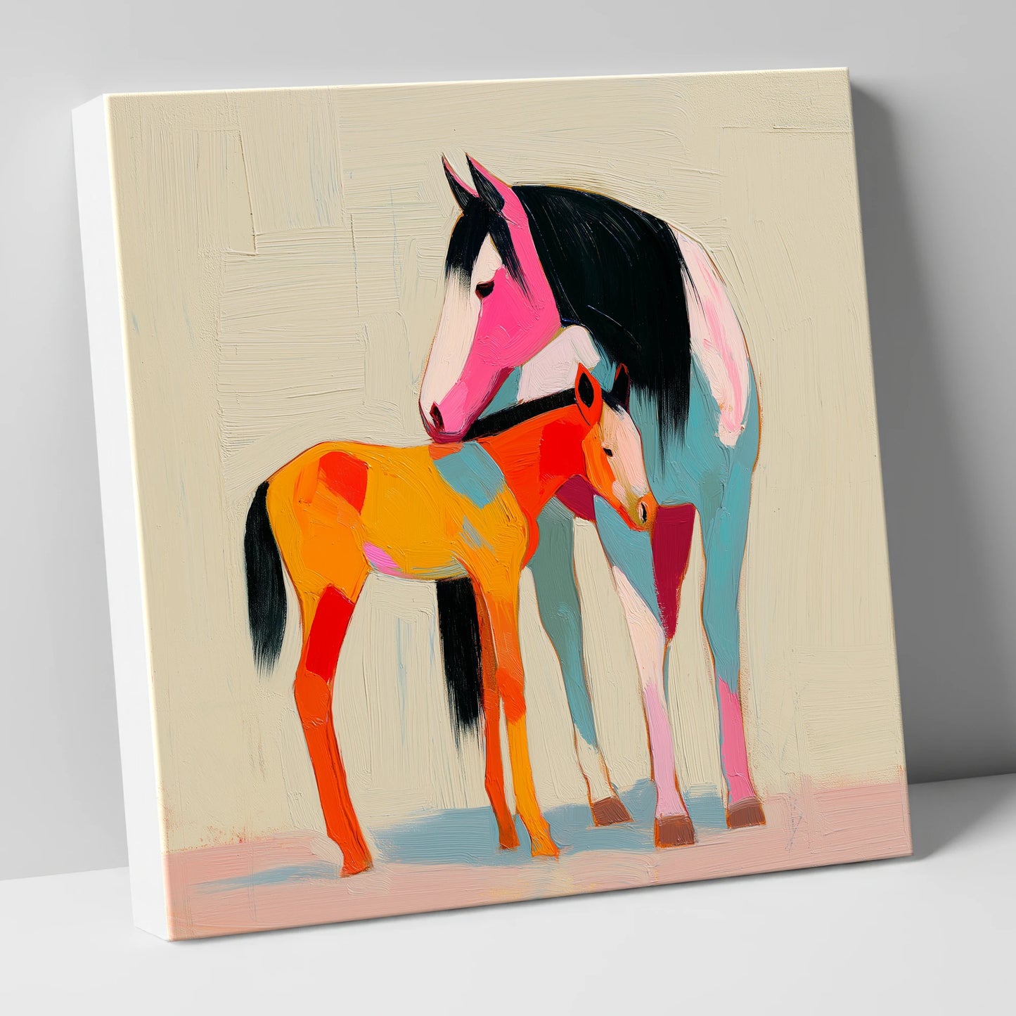 Vivid Maternal Bond mare & foal canvas wall art