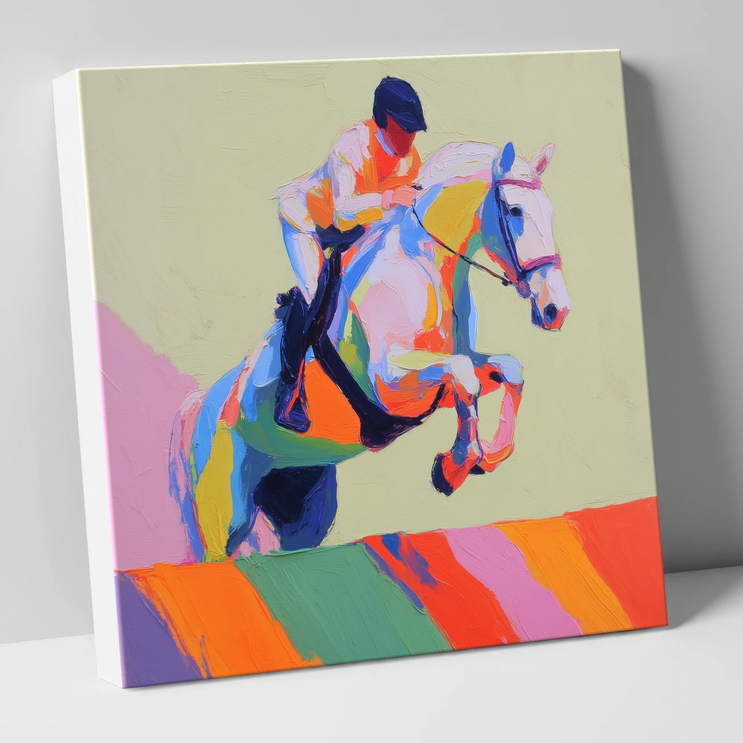 Technicolour Leap show jumping horse canvas wall art