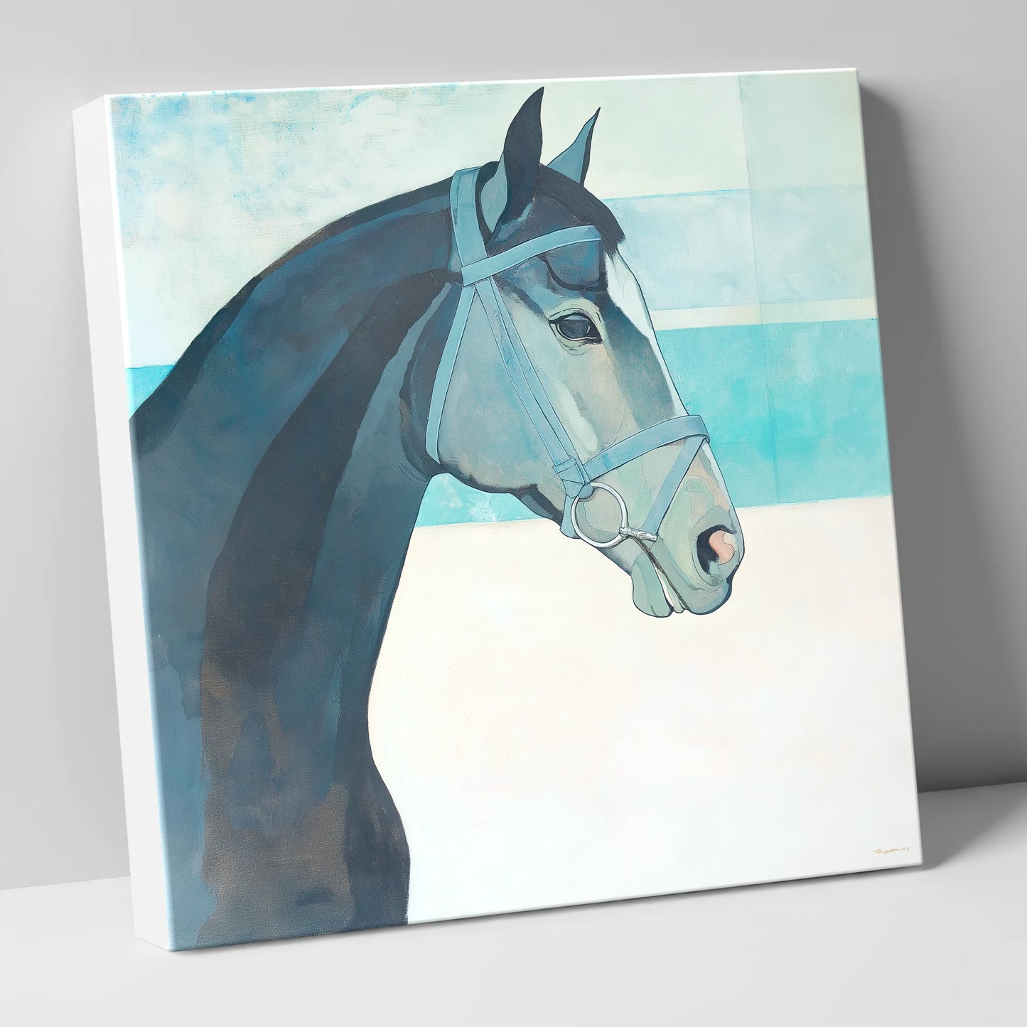 Serene Aquamarine Profile racing horse canvas wall art