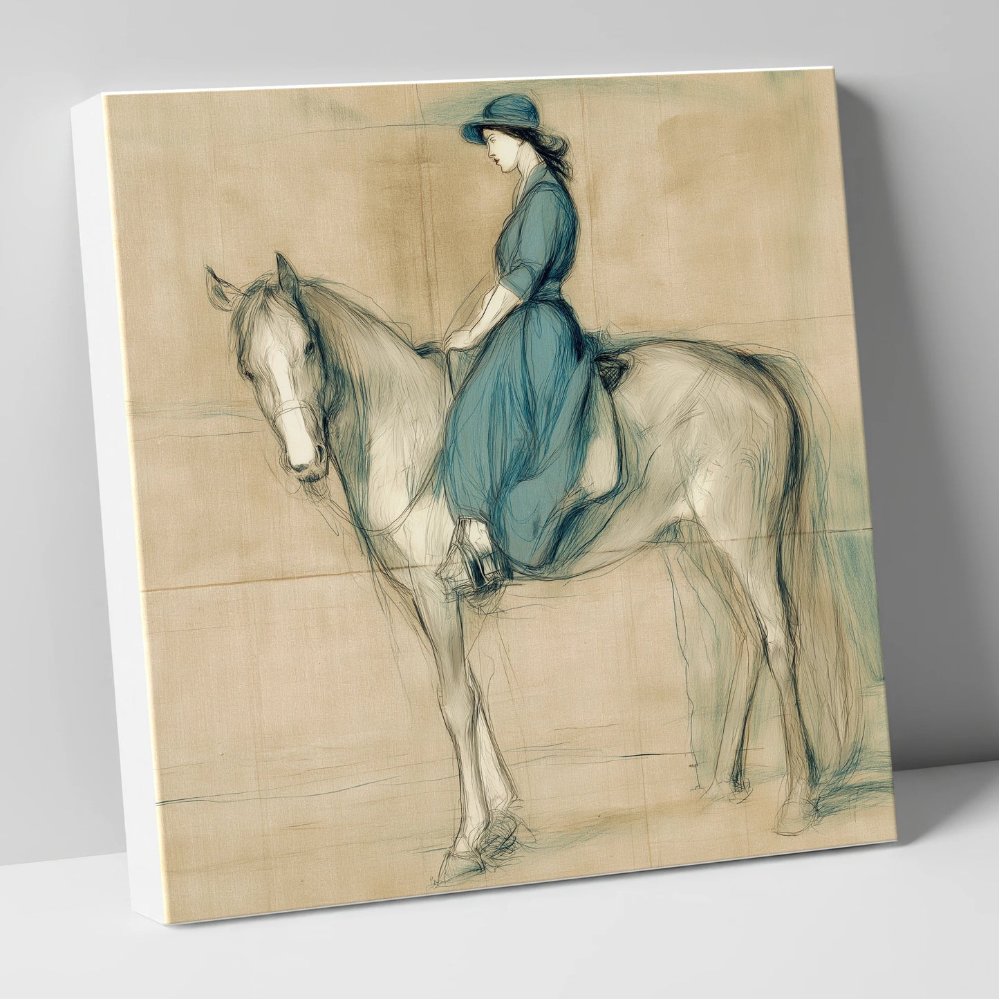 The Lady in Teal horse & rider canvas wall art