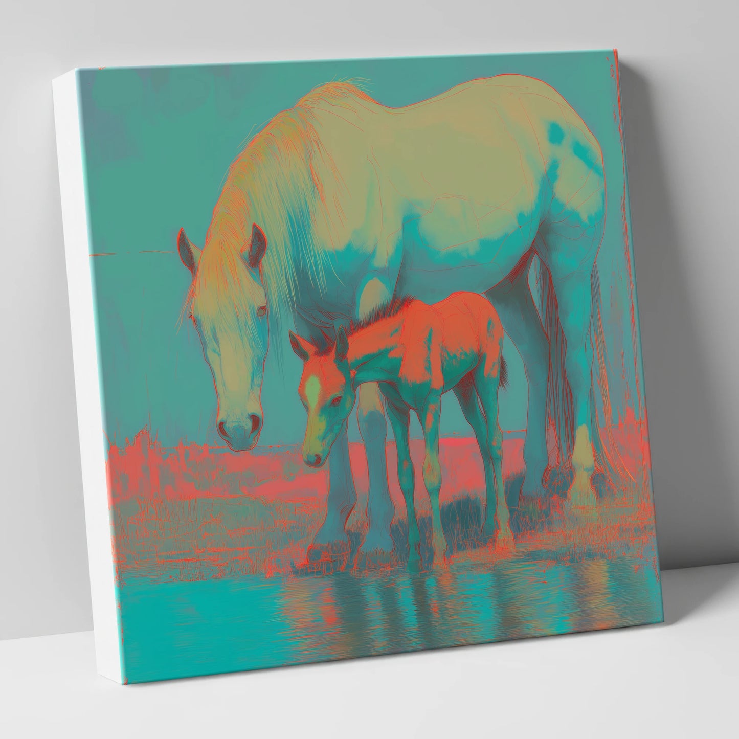 Electric Shoreline Bond mare & foal canvas wall art