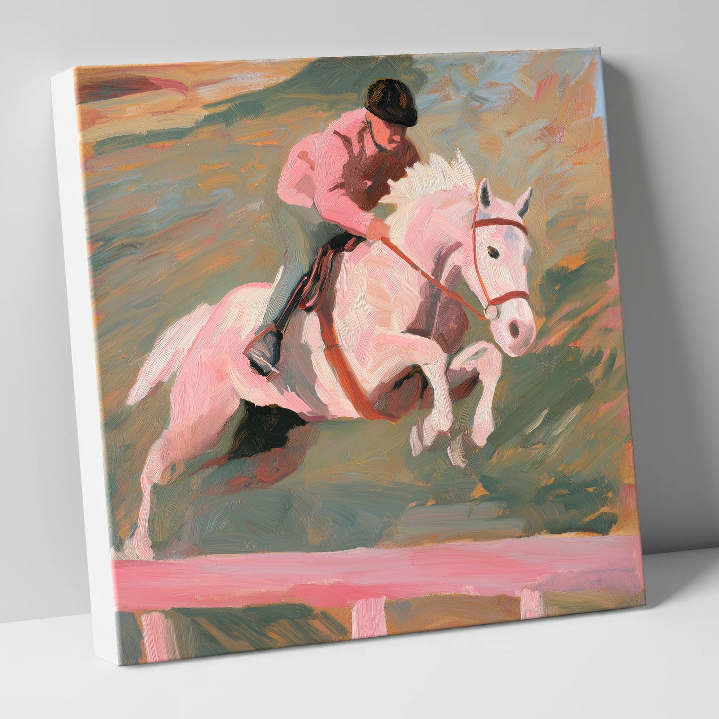 Airborne in Pastel show jumping horse canvas wall art