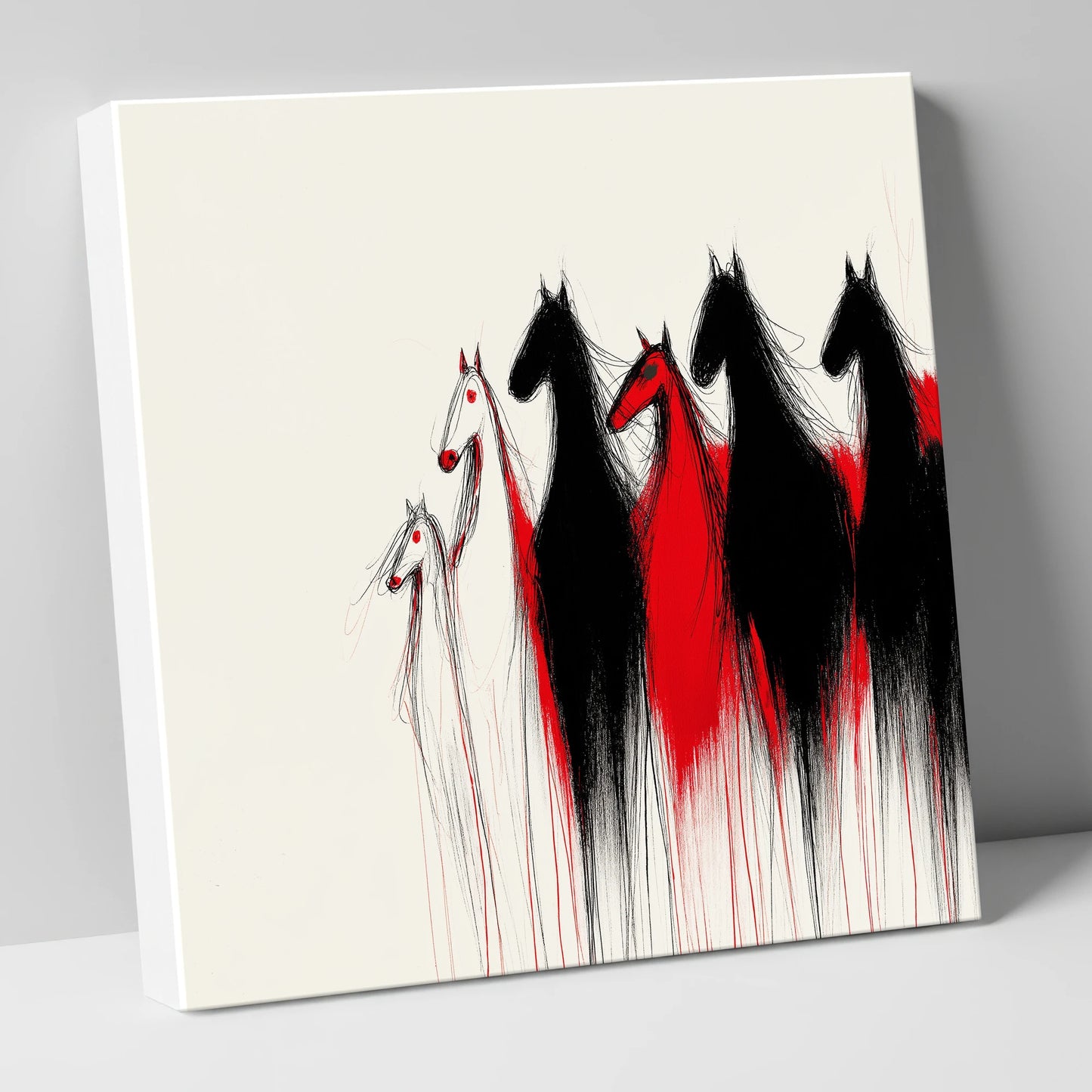 Crimson Herd Silhouettes wild horses canvas wall art
