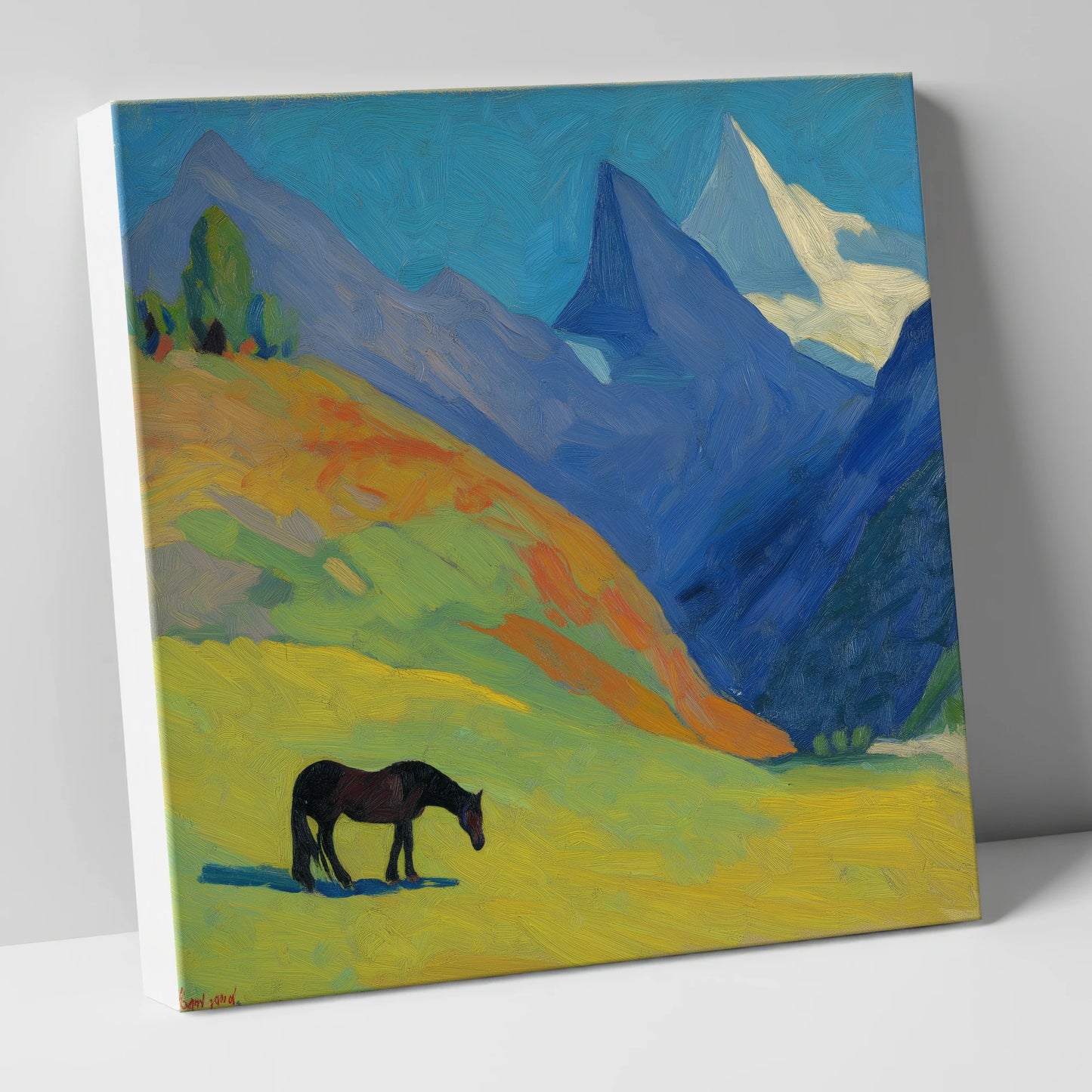 Vibrant Alpine Grazing horse landscape canvas wall art
