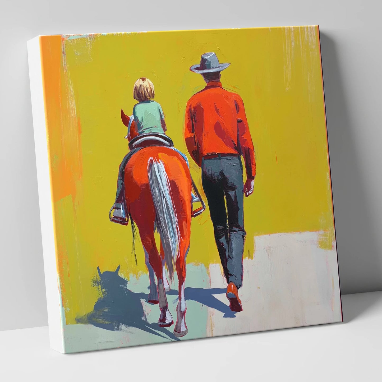 Leading the First Ride horse & rider canvas wall art
