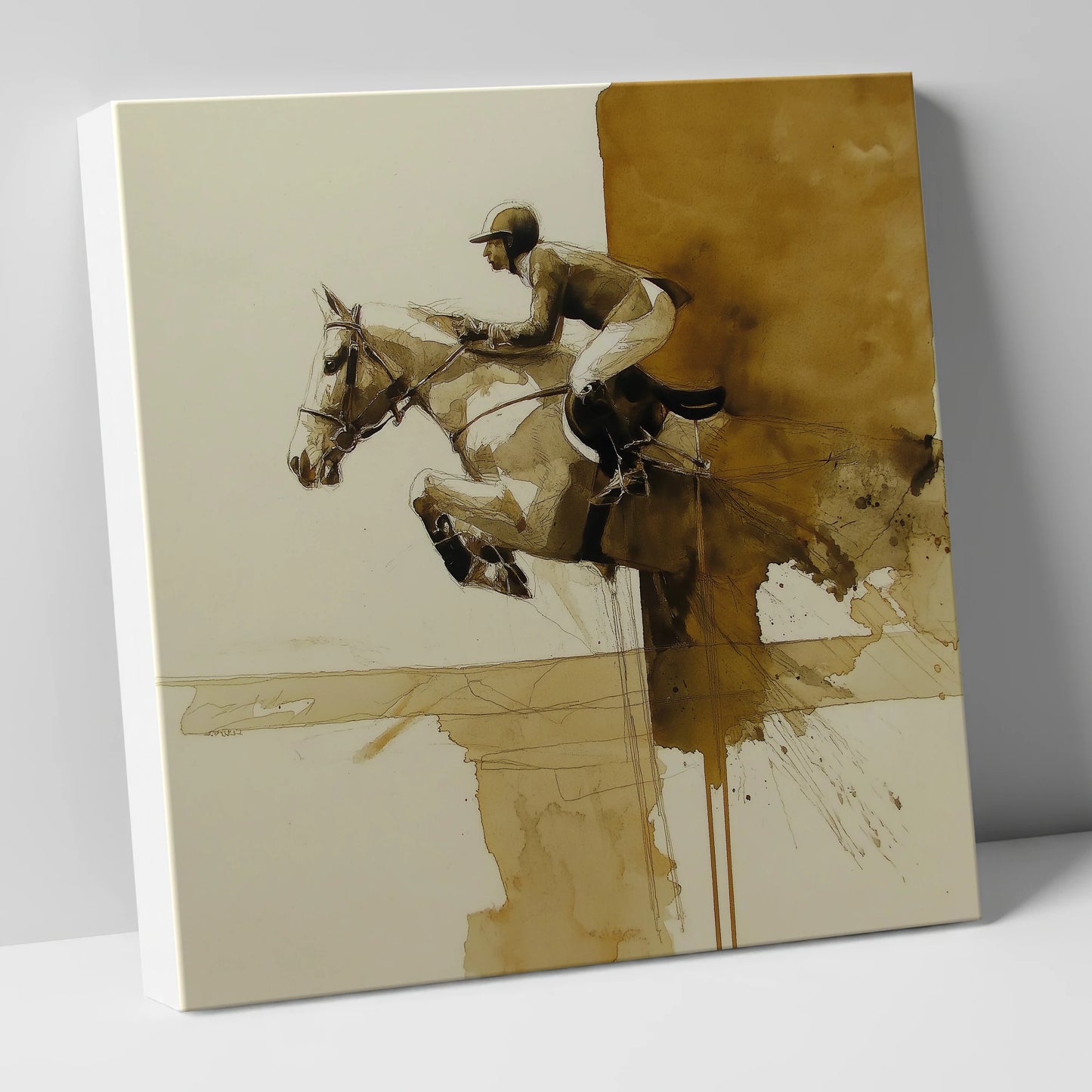 Airborne in Sepia show jumping horse canvas wall art