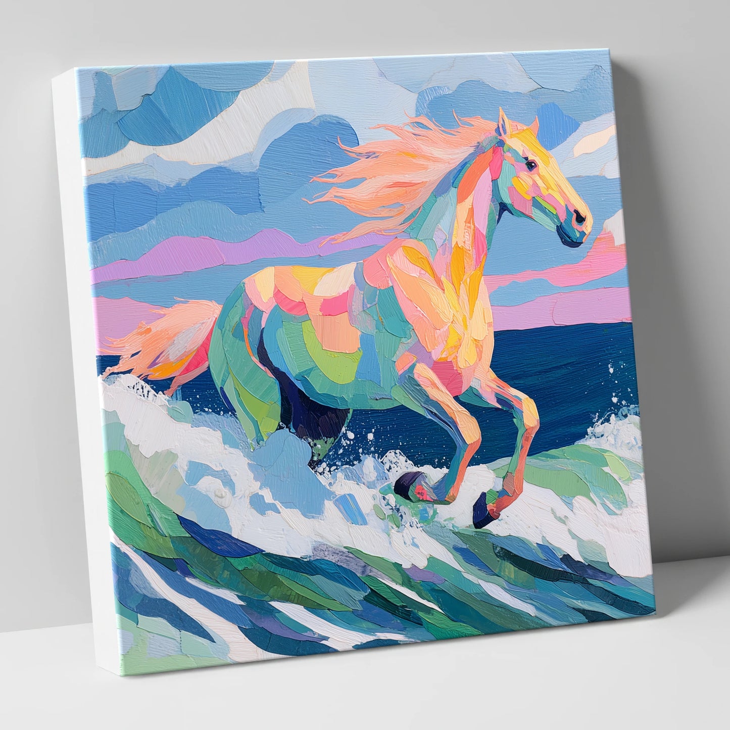 Technicolour Tide beach horse canvas wall art