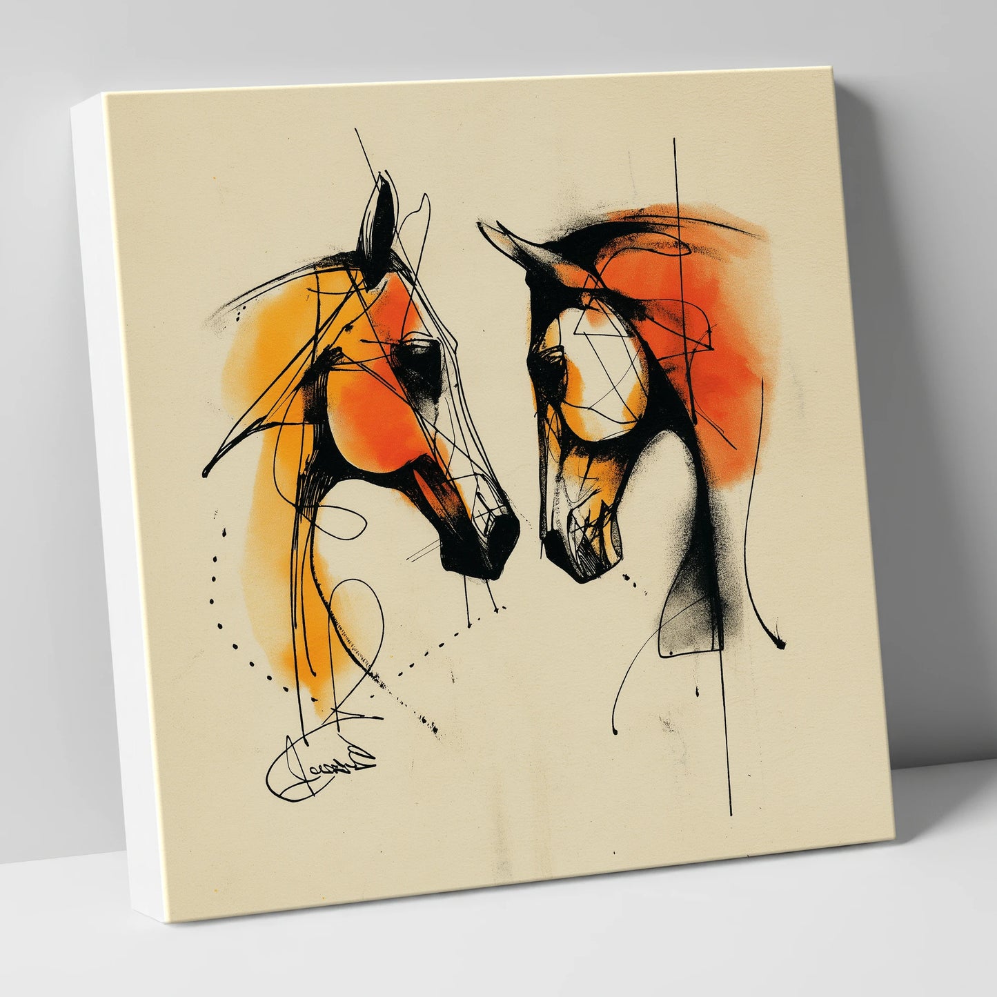 Abstract Amber Dialogue horse portrait canvas wall art