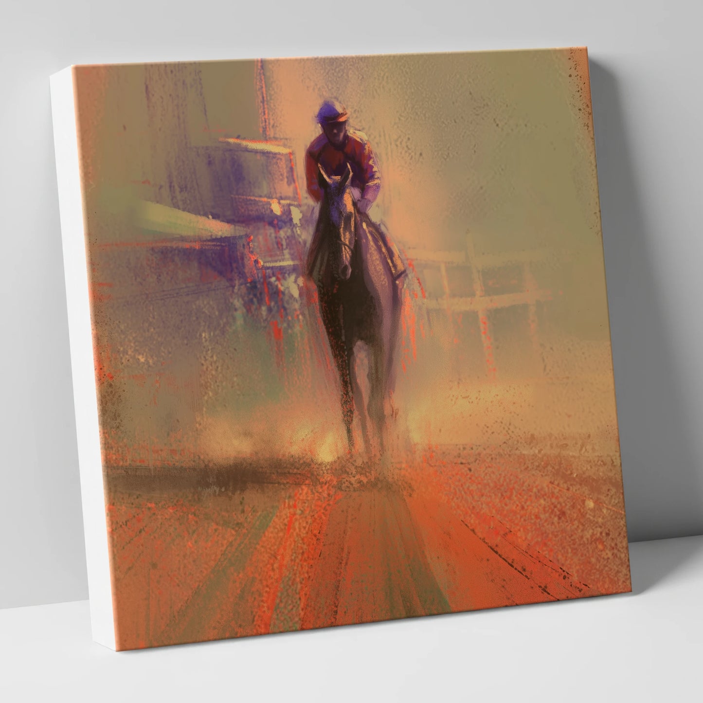 Emerging From The Dust racing horse canvas wall art