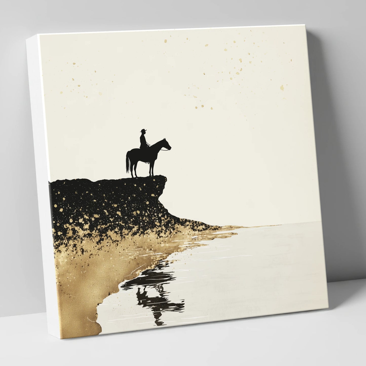 Golden Shores Silhouette beach horse canvas wall art