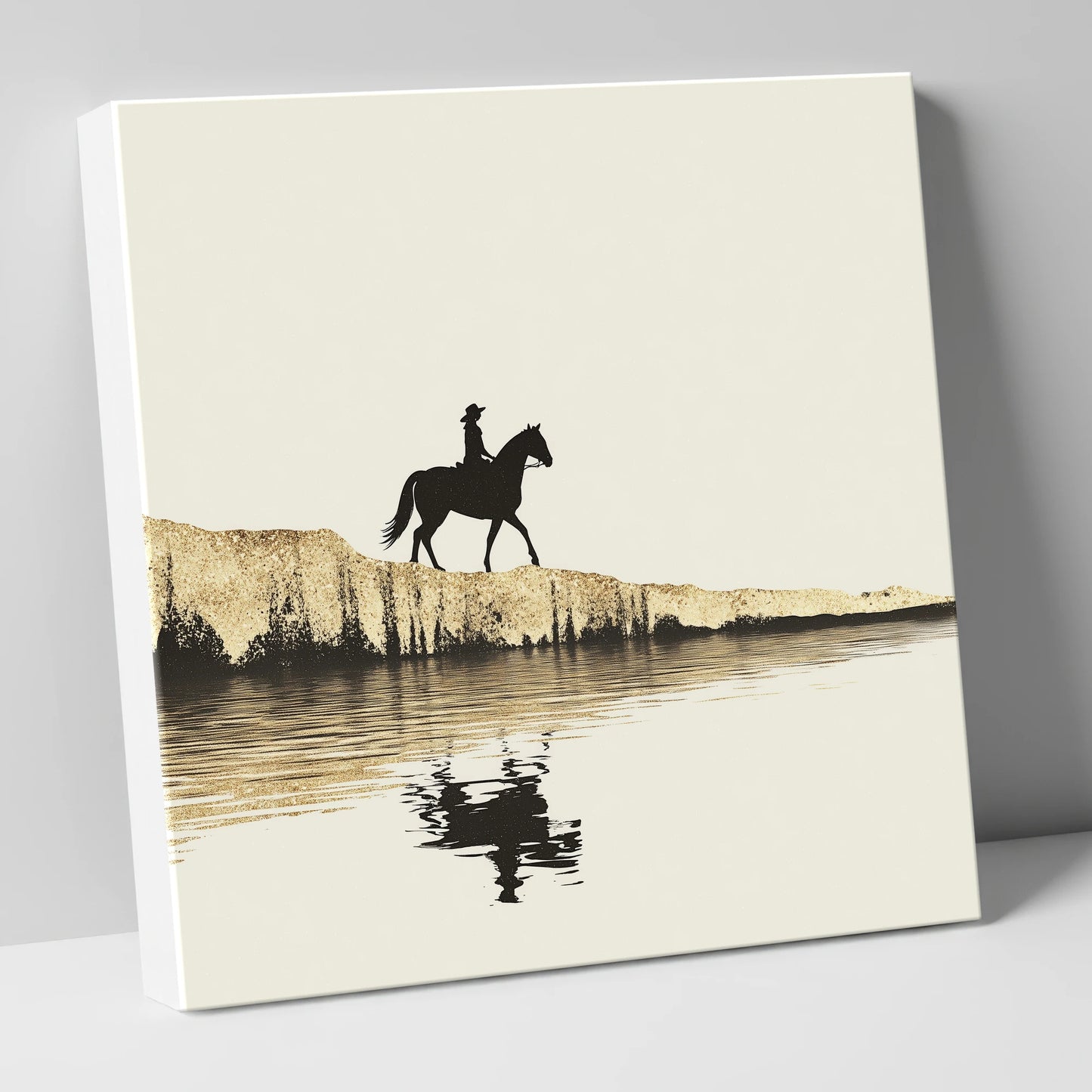Golden Shores Silhouette beach horse canvas wall art