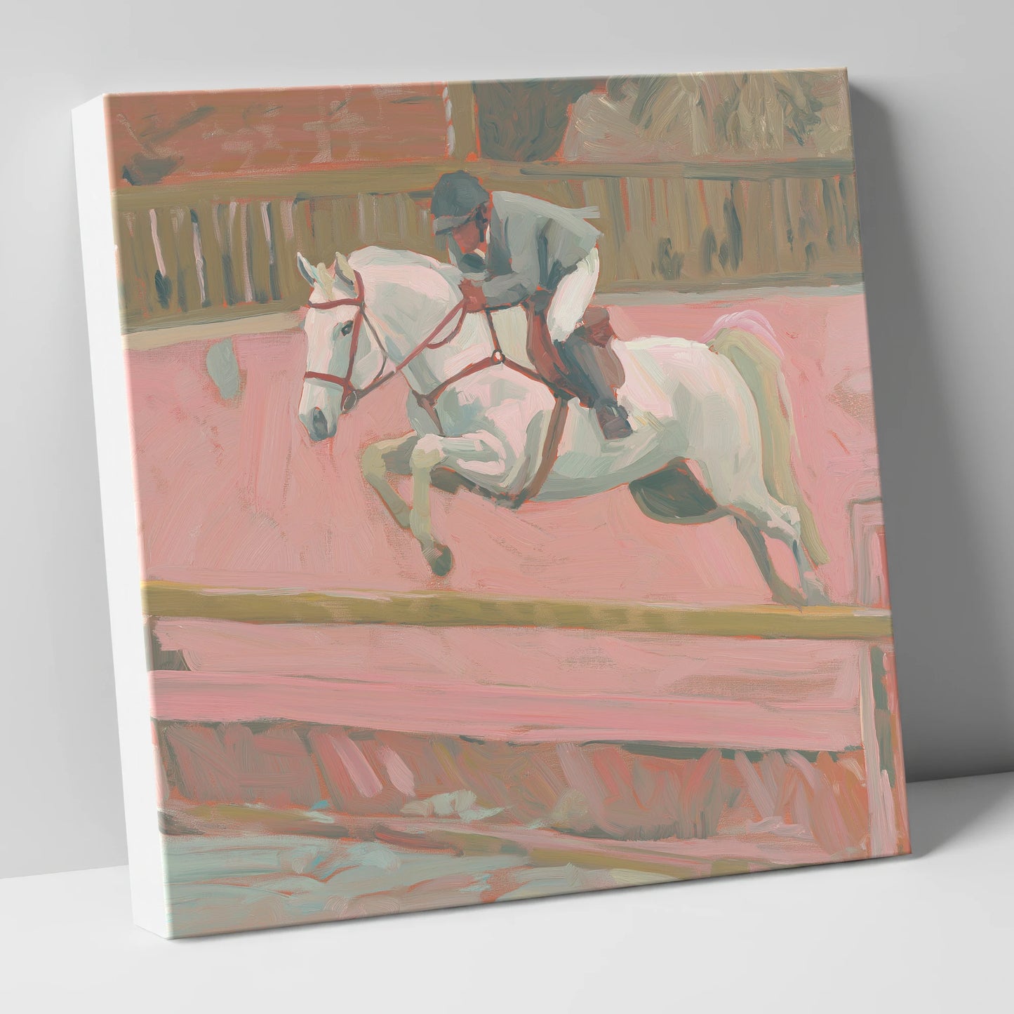 Flight in Dusty Pink show jumping horse canvas wall art