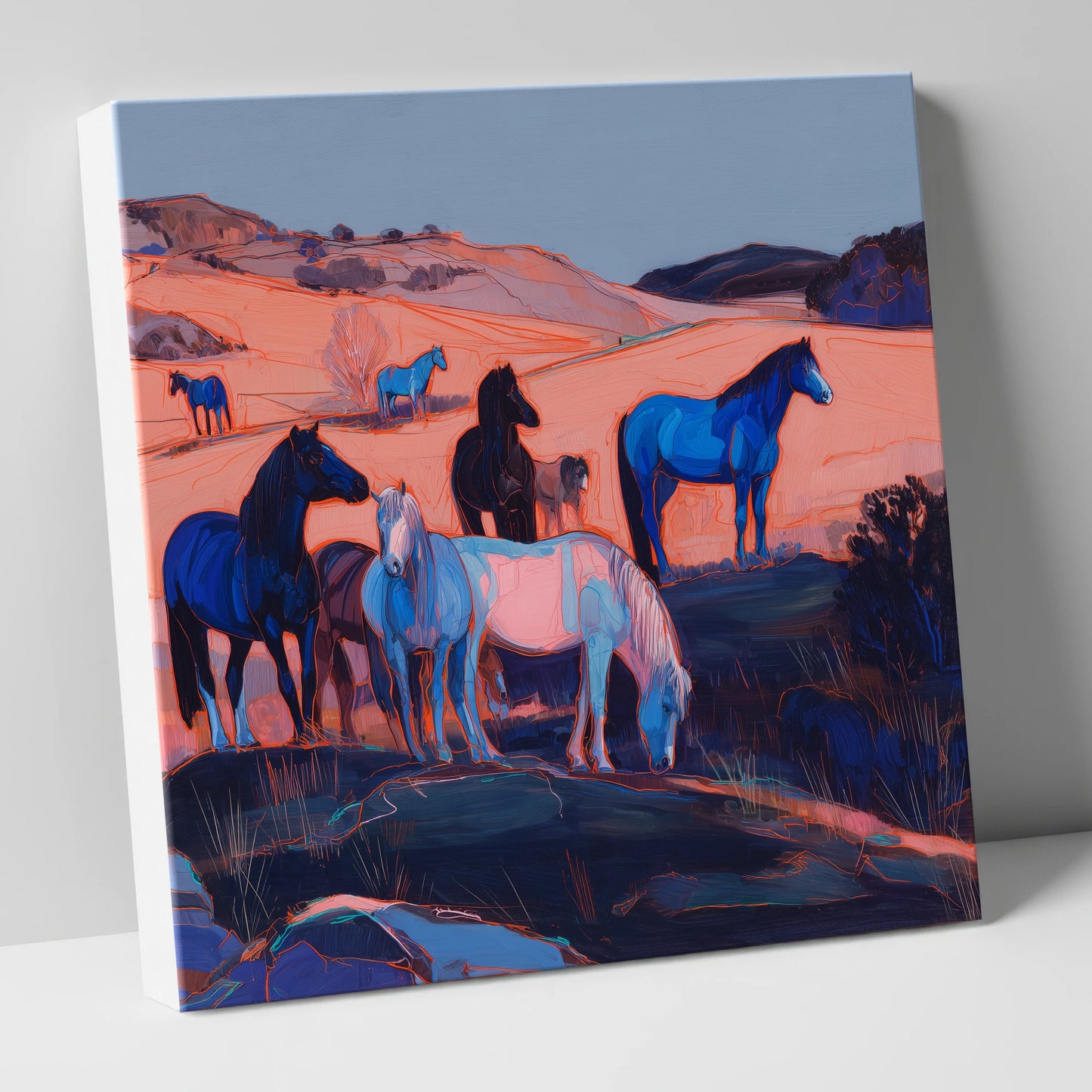 Indigo Herd at Dusk horse landscape canvas wall art