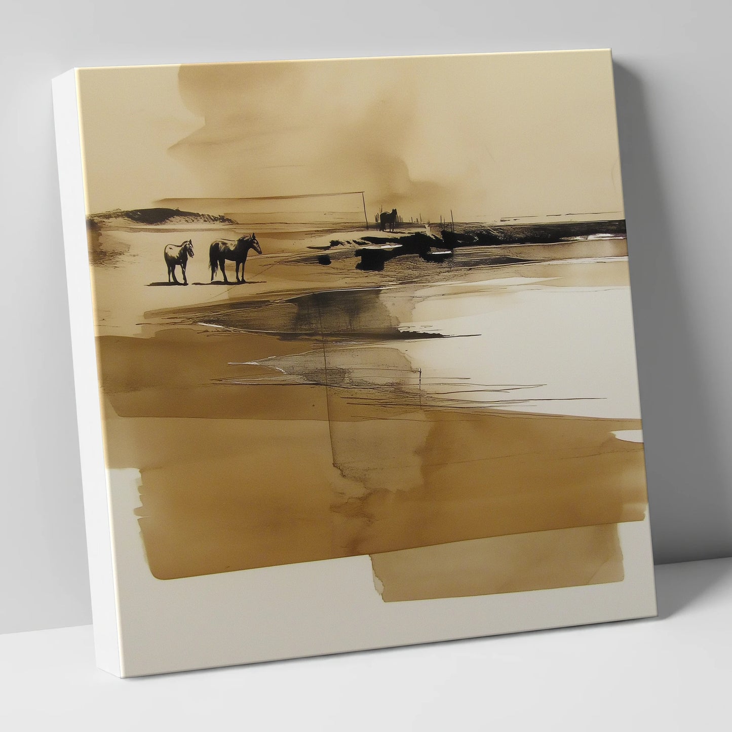 Sepia Shoreline Drift horse landscape canvas wall art