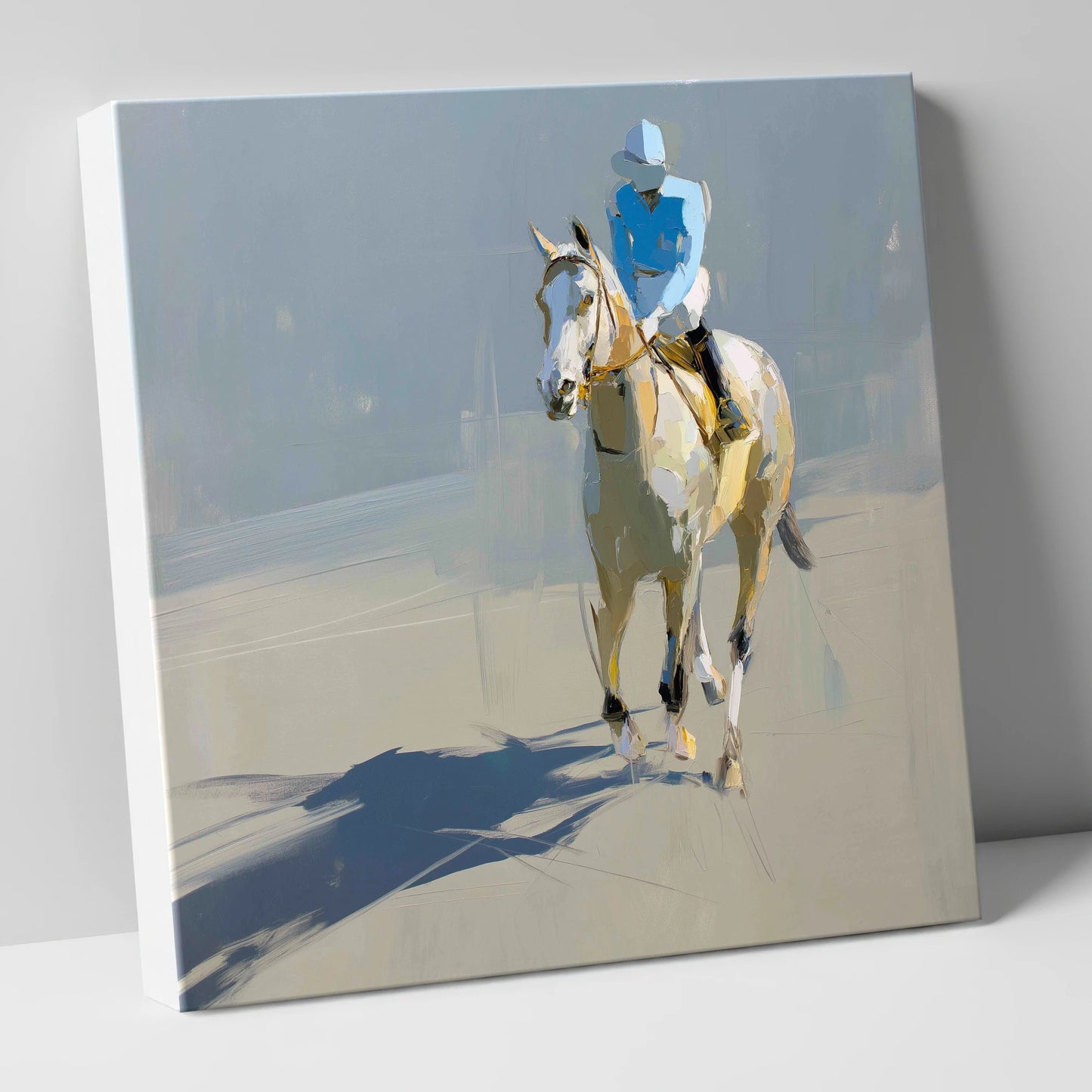 Sunlit Racing Grey racing horse canvas wall art