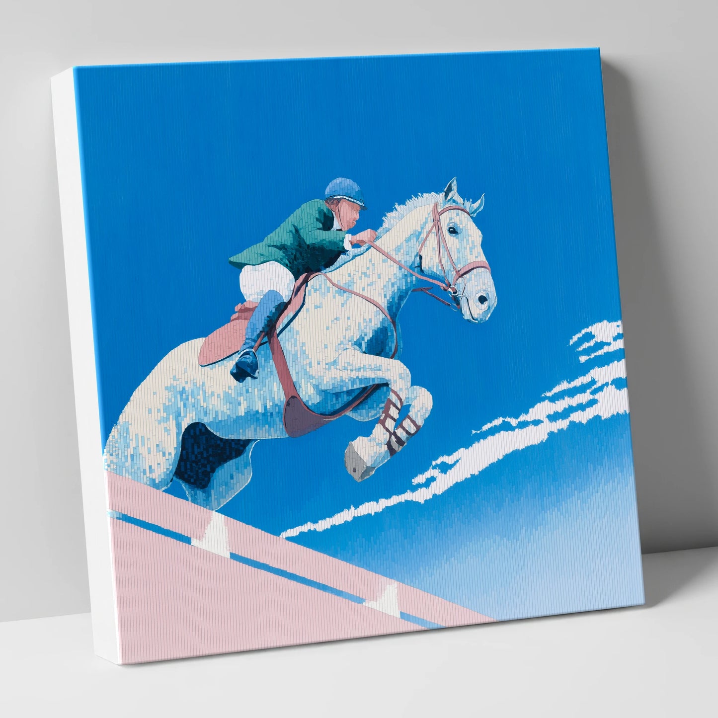 Airborne Over Blue show jumping horse canvas wall art