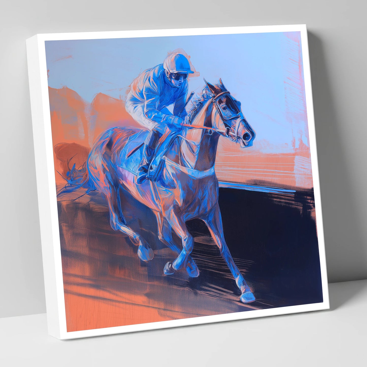 Indigo Stride racing horse canvas wall art