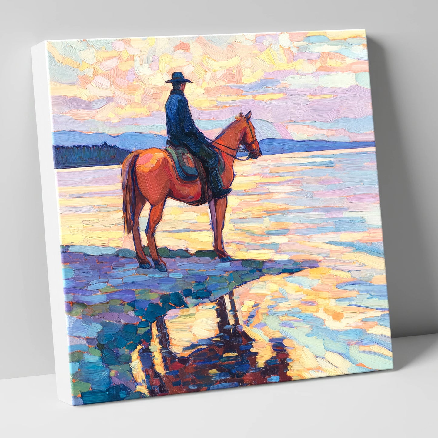 Solitary Sunset Ride beach horse canvas wall art