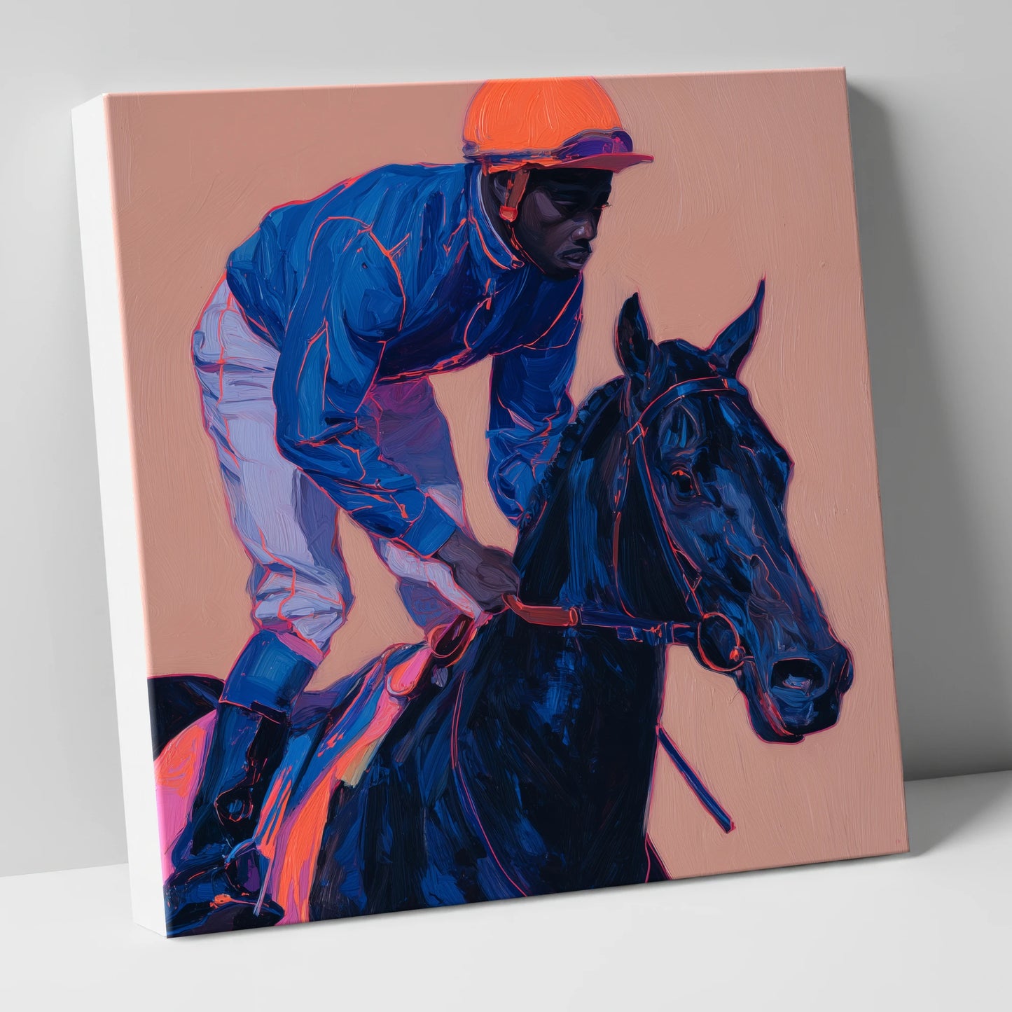 Indigo Charge racing horse canvas wall art